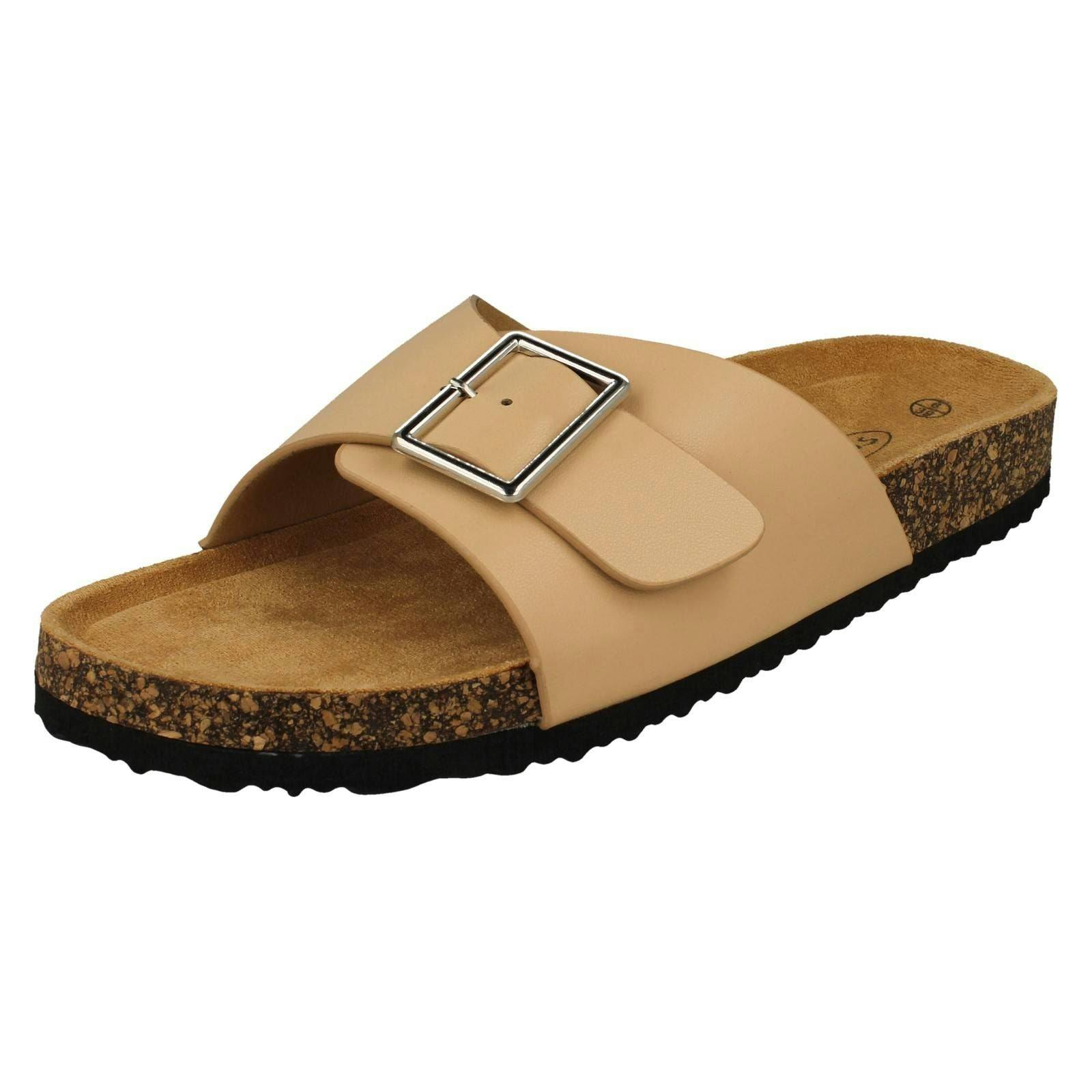 Spot On Women's Buckle Detailed Mule Sandals F00413 - Nude - Uk 8