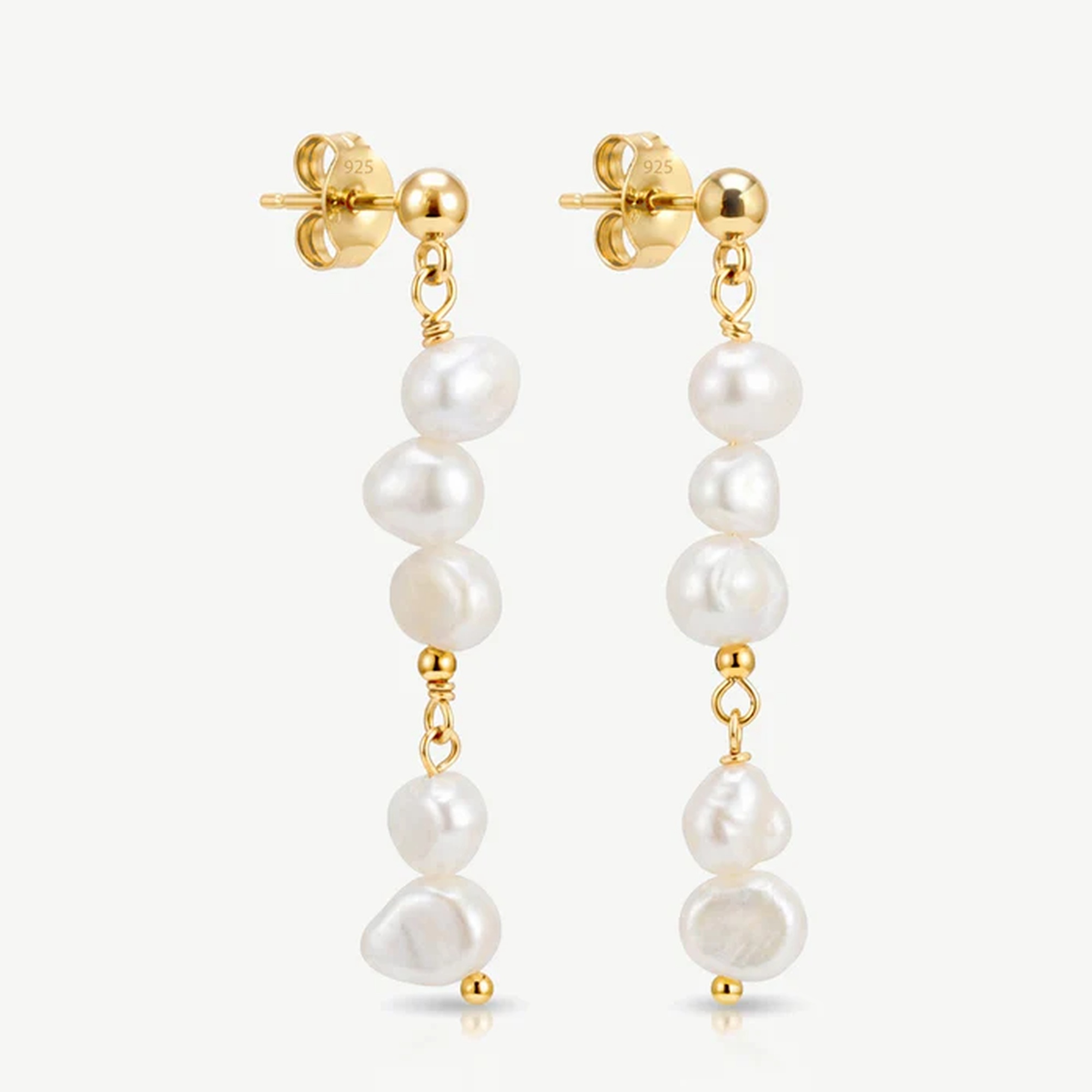 Muchv Gold Bridal Long Drop Pearl Stud Earrings