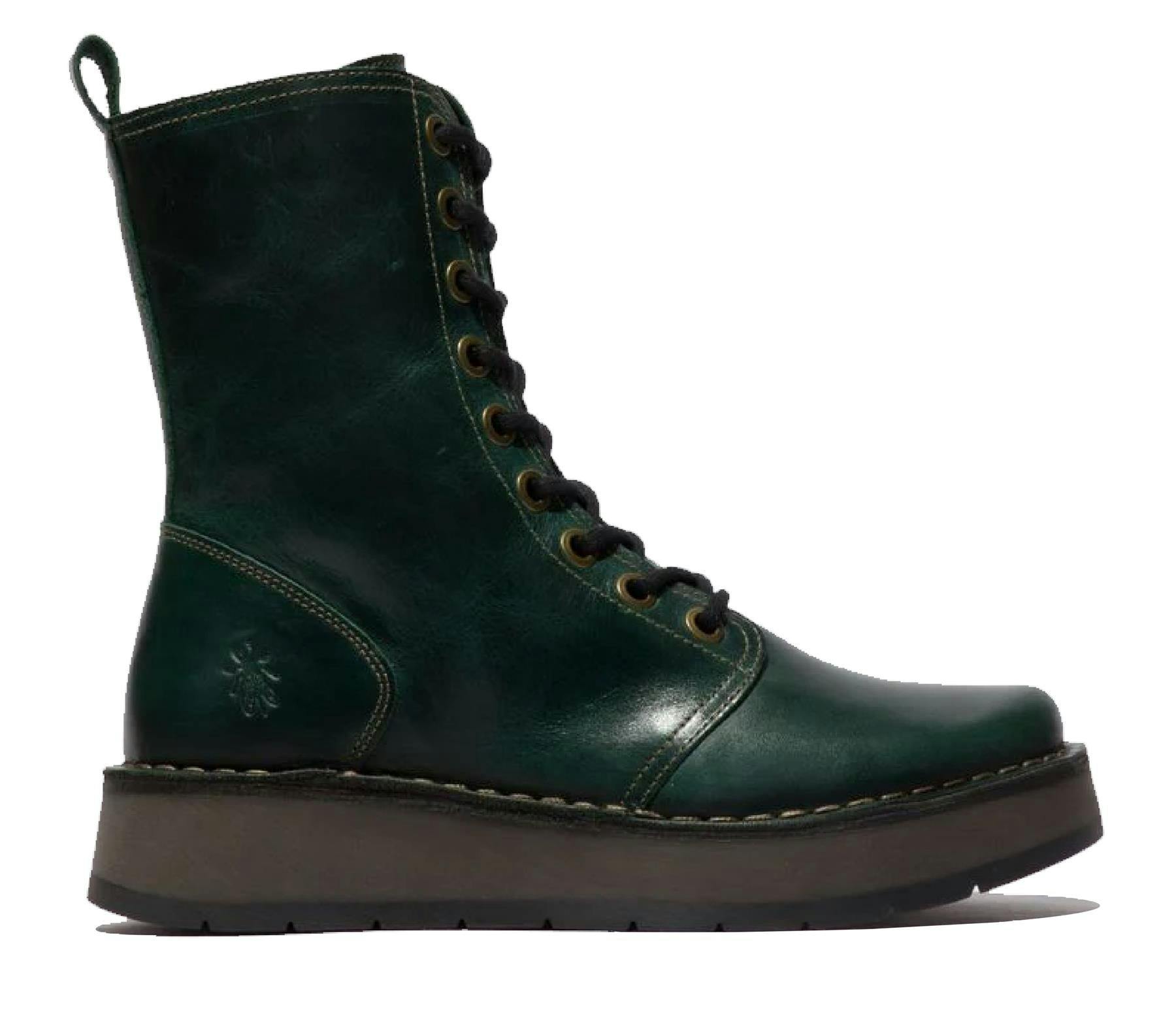 Fly London Women's Green Rami043 Casual Leather Lace-Up Ankle Dress Boots - Petrol - Uk 4 | Eu 37 | Us 6