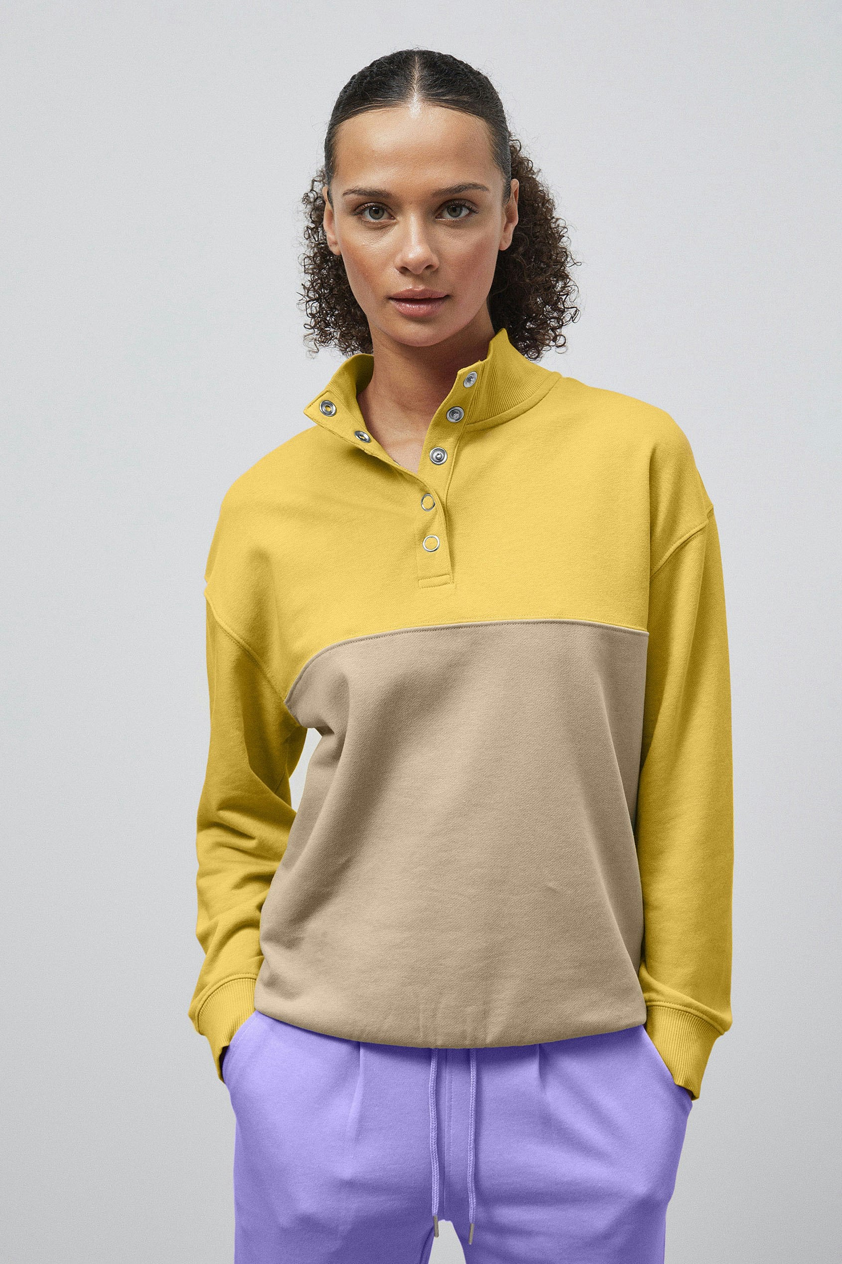Enorsia Women's Yellow Colour Block Ls High Neck Sweatshirt - Uk 14 - Image 2