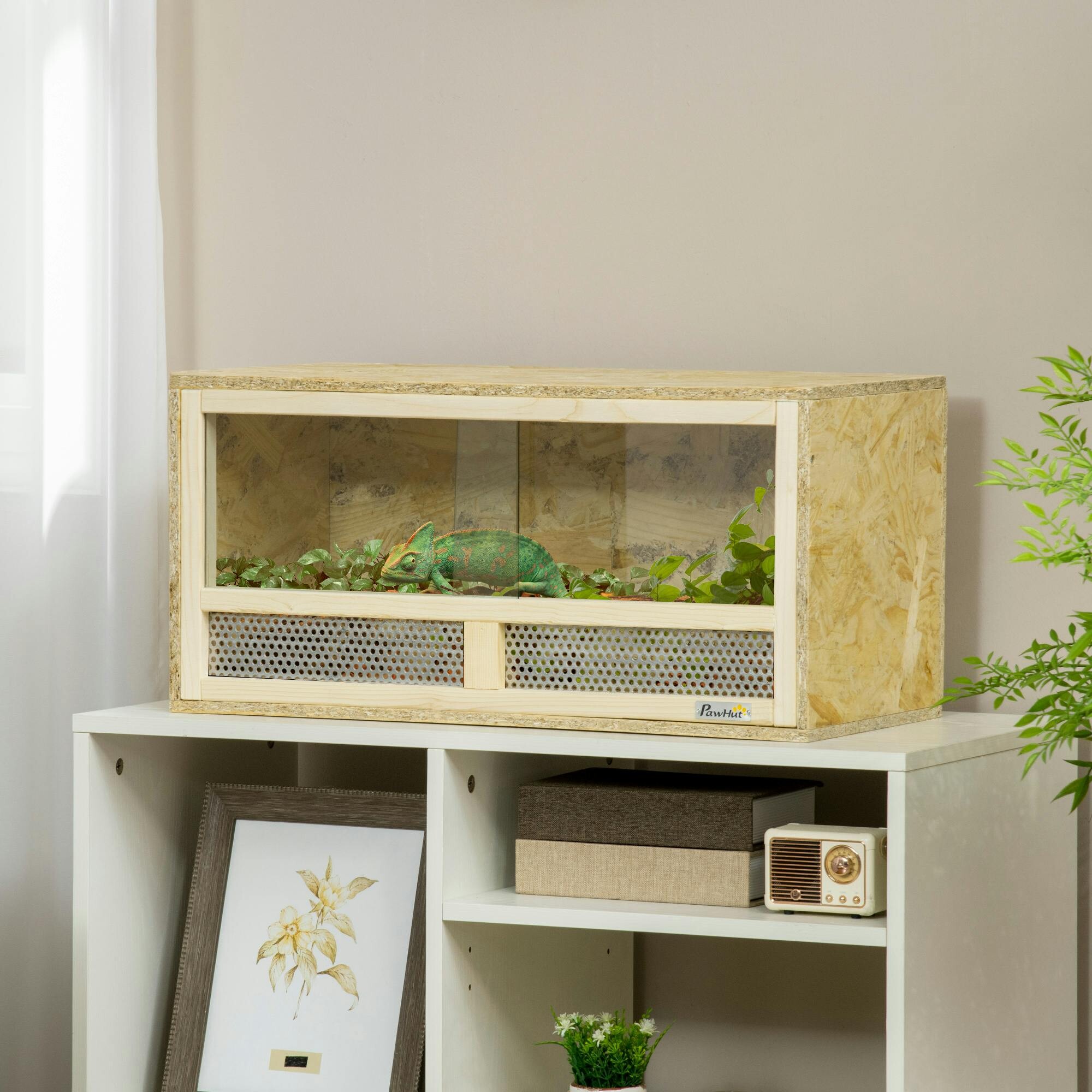 Pawhut 60Cm Reptile Terrarium Vivarium W/ Glass Sliding Doors, Breathable Mesh
