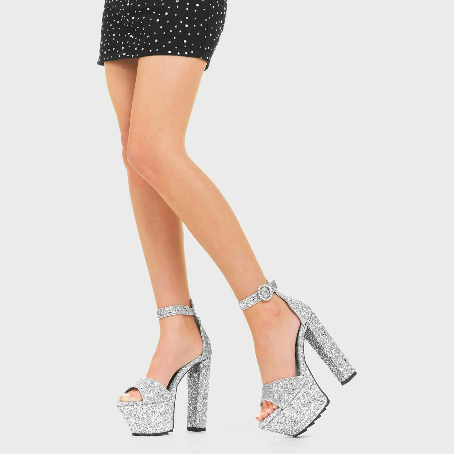 Lamoda Women's Silver Eye-Catcher Glitter Platform Sandals Sparkly Stylish Footwear - Uk6