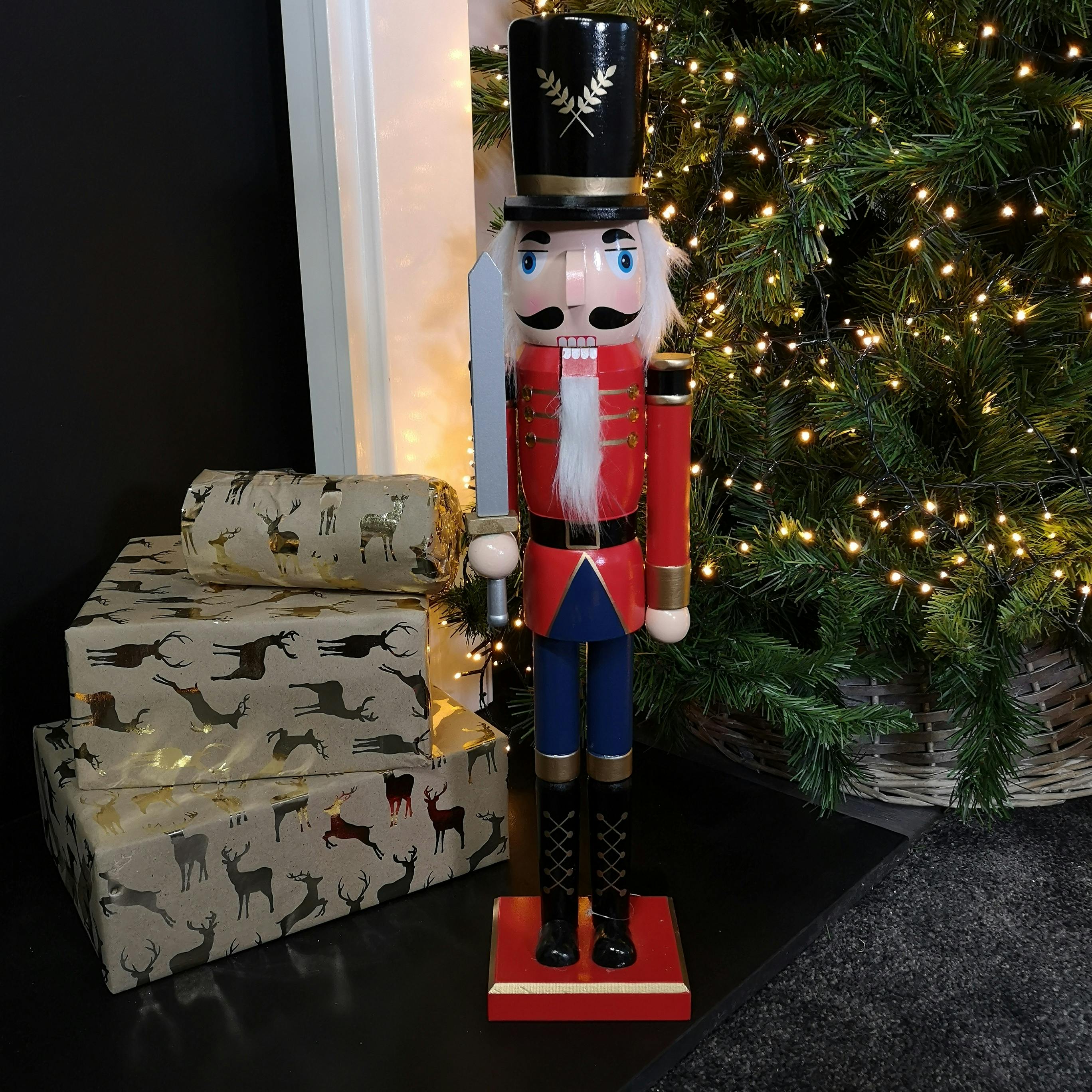 Rackhams Red 60Cm Traditional Wooden Christmas Nutcracker Soldier Decoration With Body