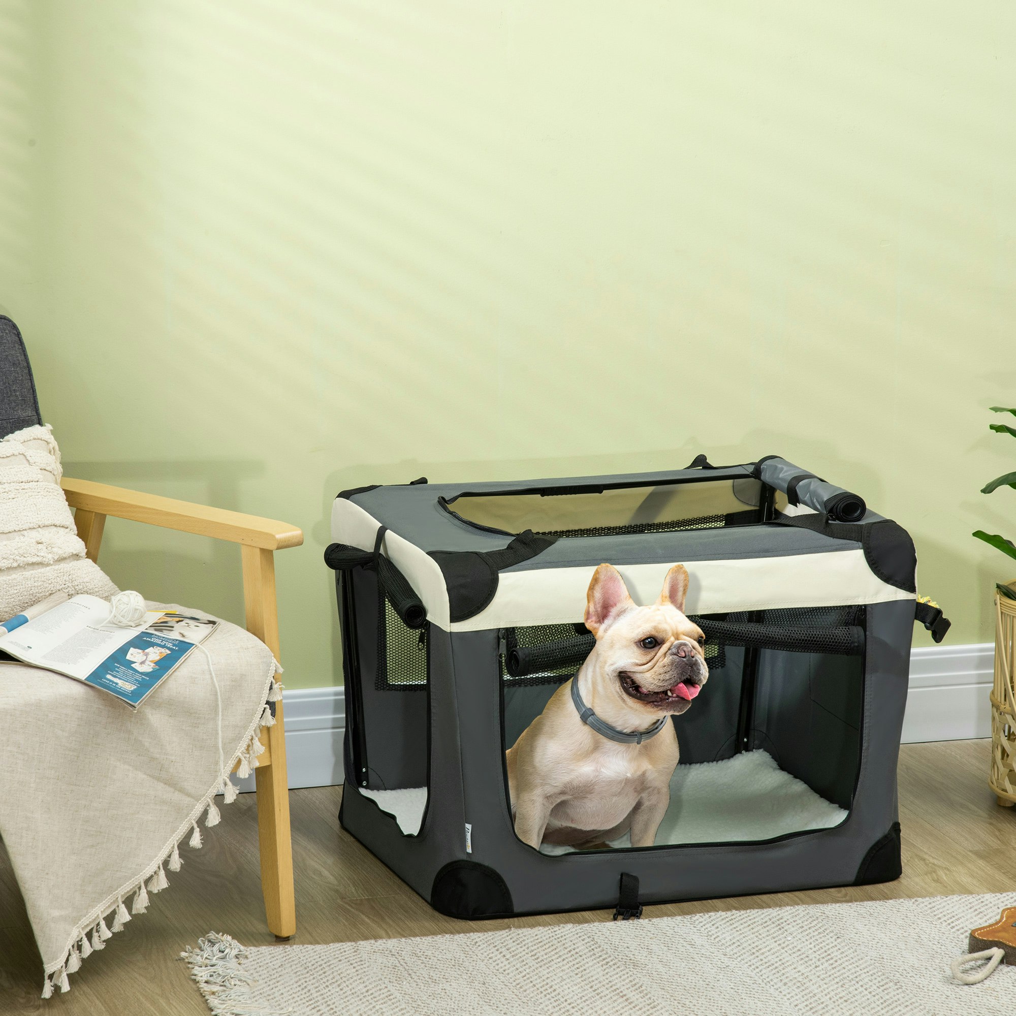Pawhut Unisex Grey Foldable Pet Carrier Bag Soft Travel Dog Crate For S/M/L Dogs In 45Cm - Image 3