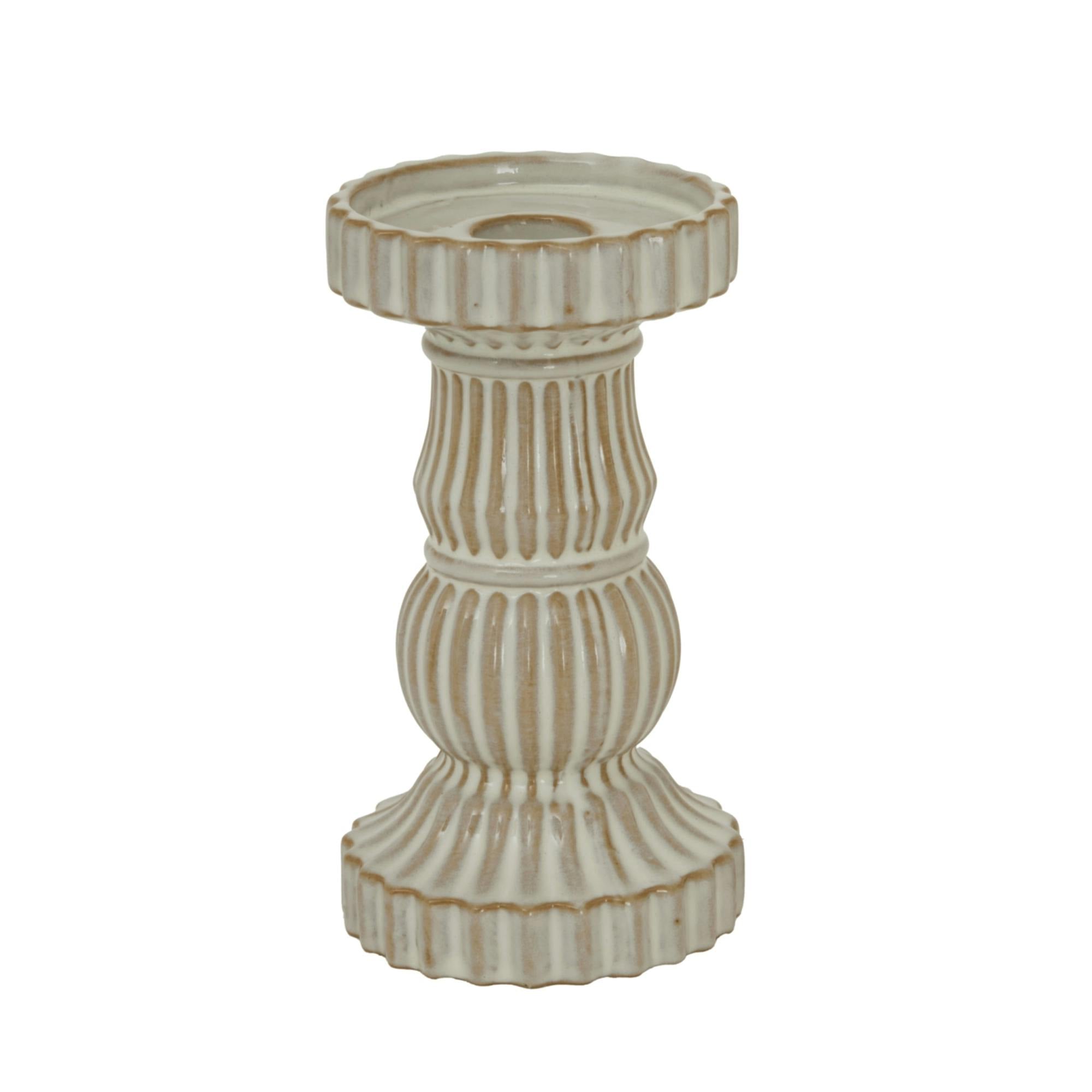 Rackhams White Ceramic Pillar Candle Holder - 16Cm X 9Cm X 9Cm - 100% Mixed