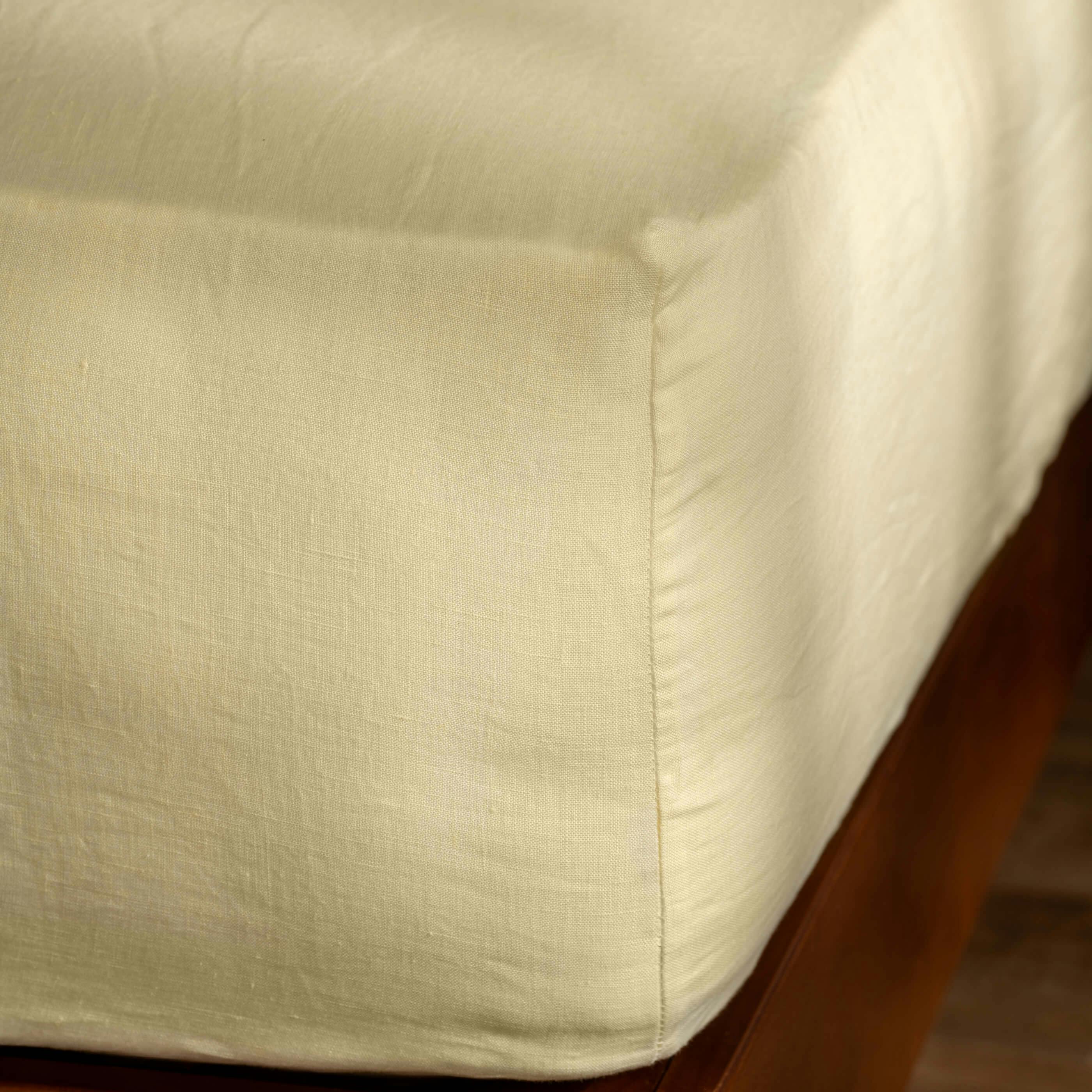 Rackhams Yellow Lemon French Linen 40Cm Deep Fitted Sheets - Super King
