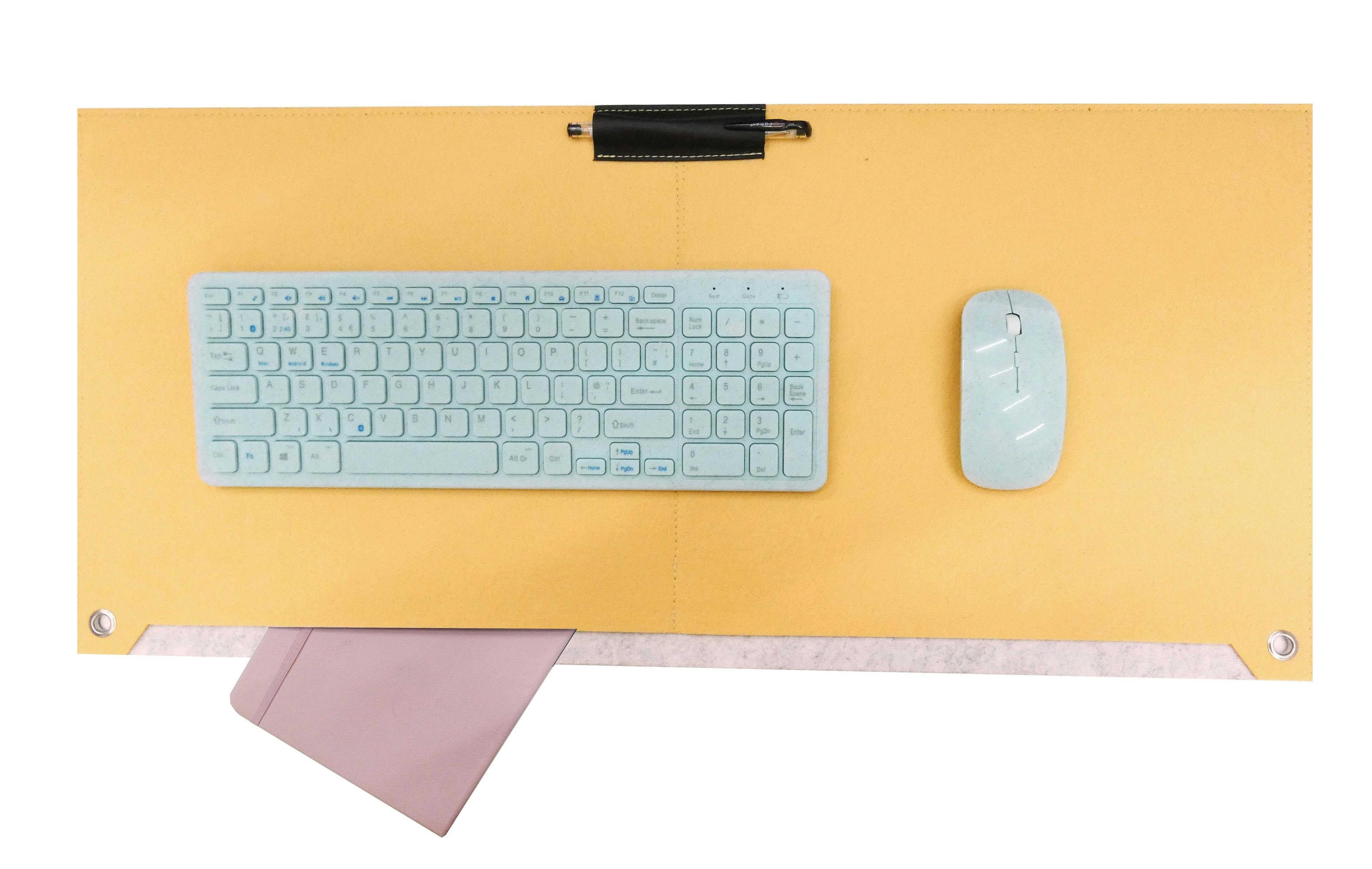 Accuratus Yellow/Grey Felt Computer Mouse Pad / Laptop Desk Pad & Mouse Mat With Pen & Paper Compartment - Pastel And