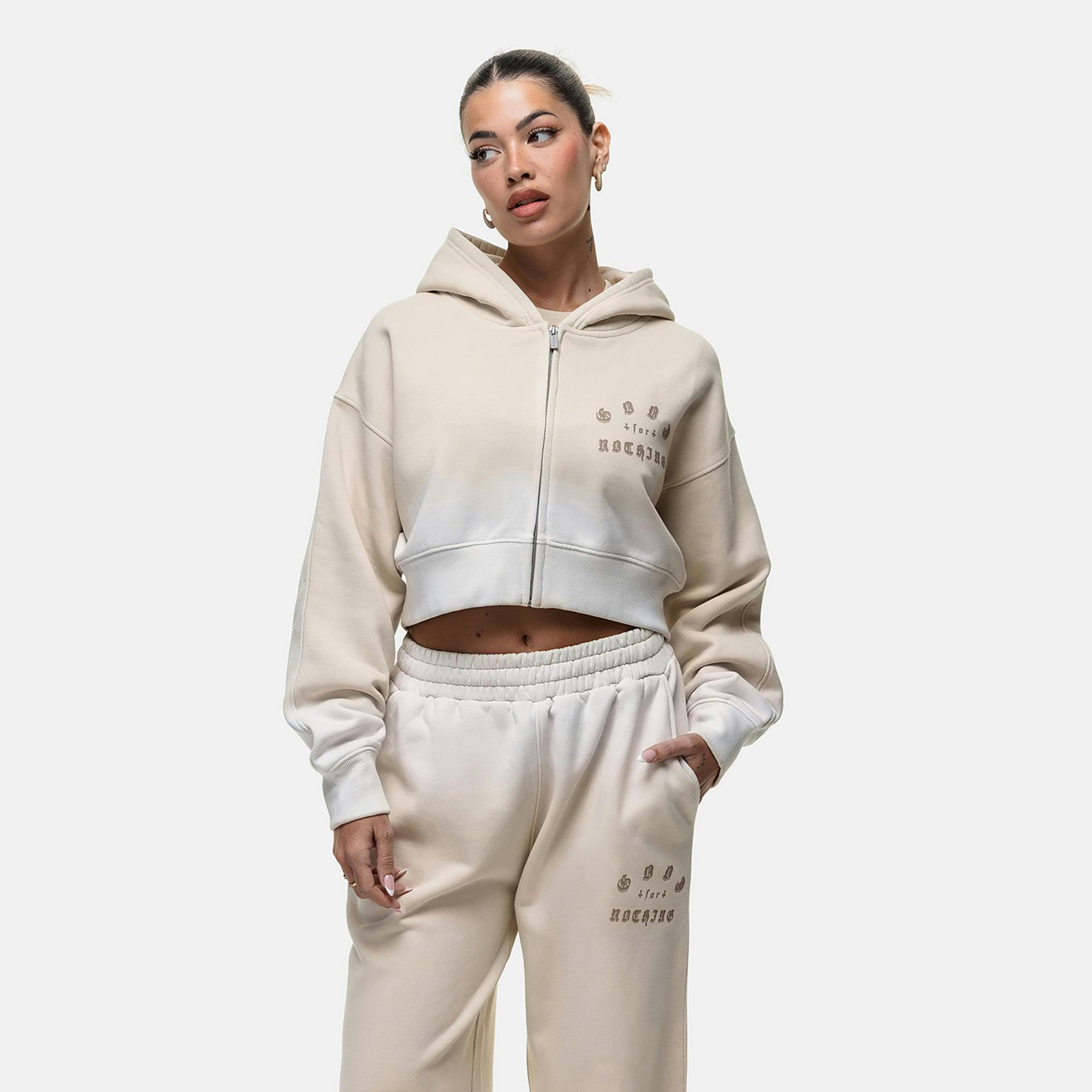 Good For Nothing Cream Spray Effect Cropped Zip Through Hoodie - Xs
