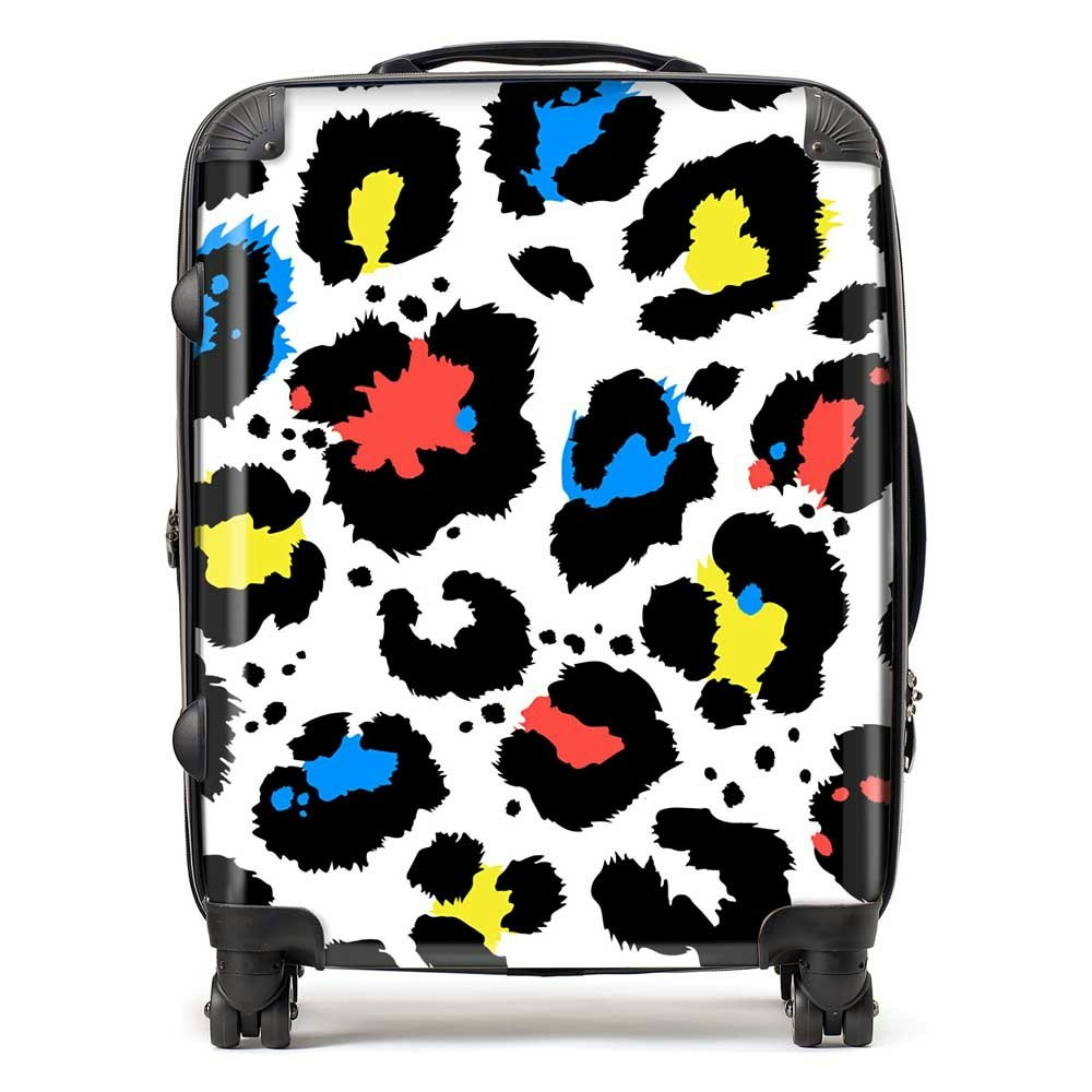Warren Reed Black/White/Red Colou Leopard Print Suitcase - Large