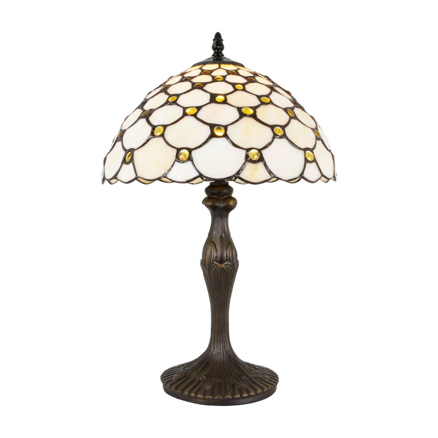 Rackhams Amber Traditional Stained Glass 12" Tiffany Lamp With Multiple Circular Beads