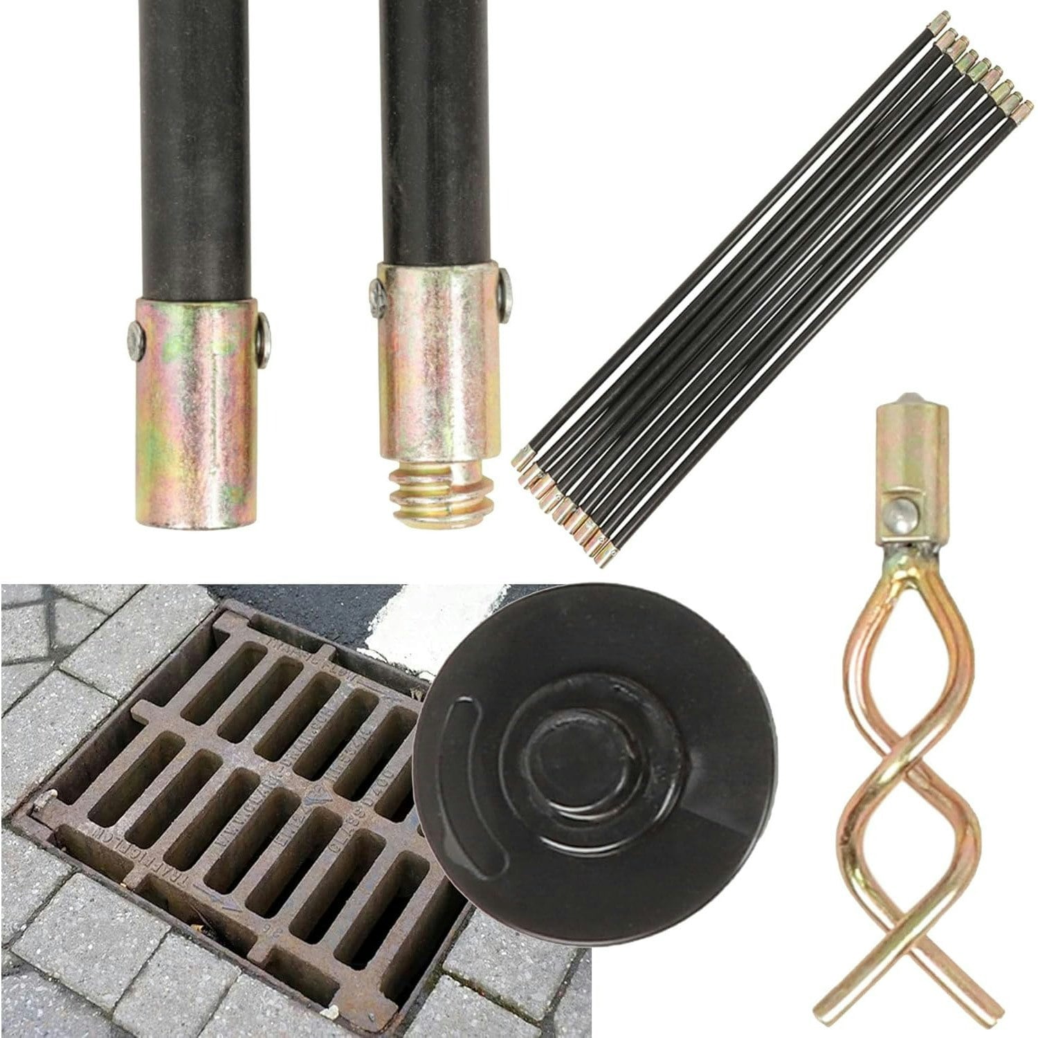 Rackhams 12Pc Drain Unblocker Rod Set With Plunger, Rods & Worm Ideal For Domestic Drainage Pipes