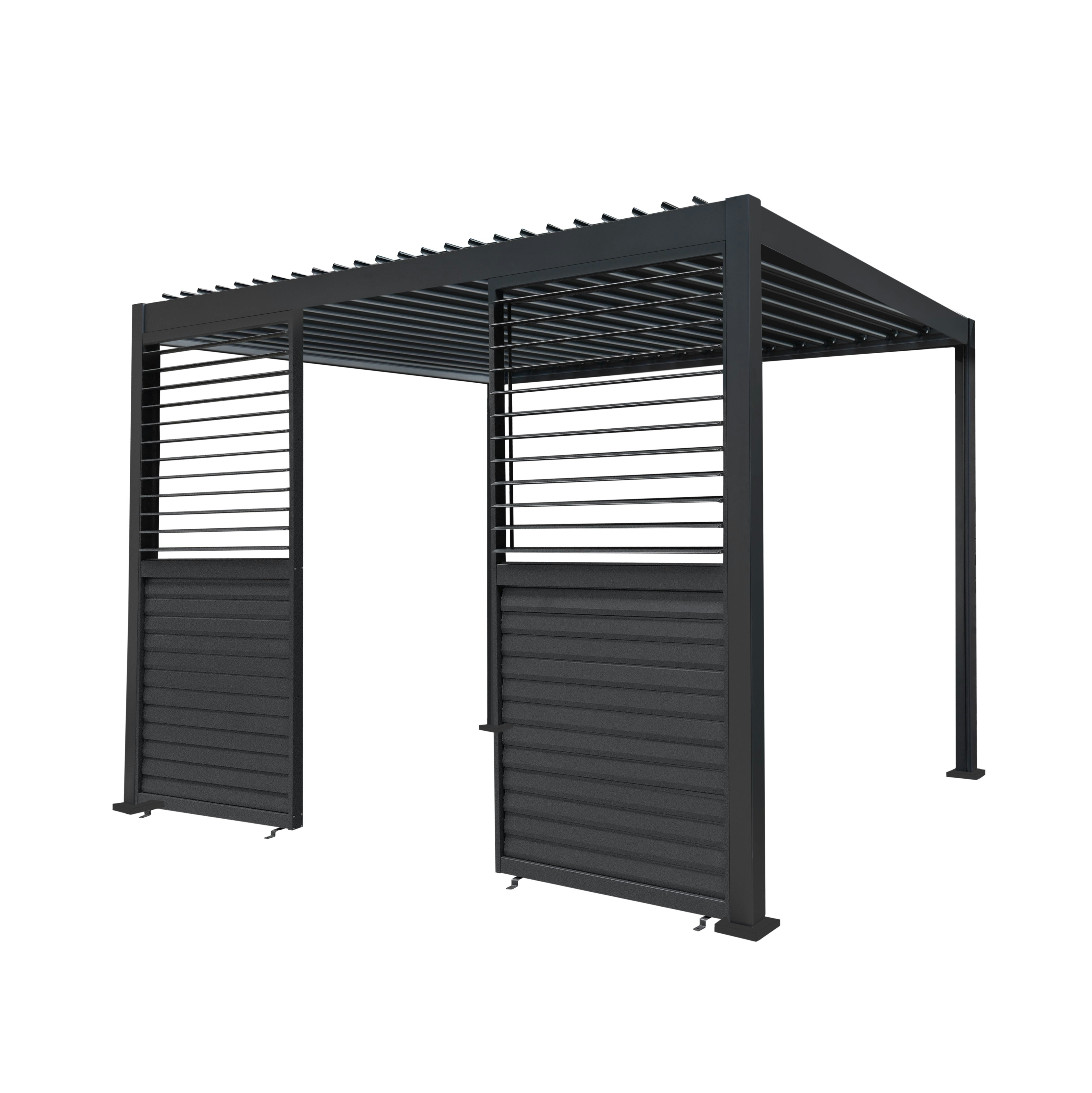Rackhams Anthracite Aluminium Pergola With 2 X Shutter Panels - 3M X 3M