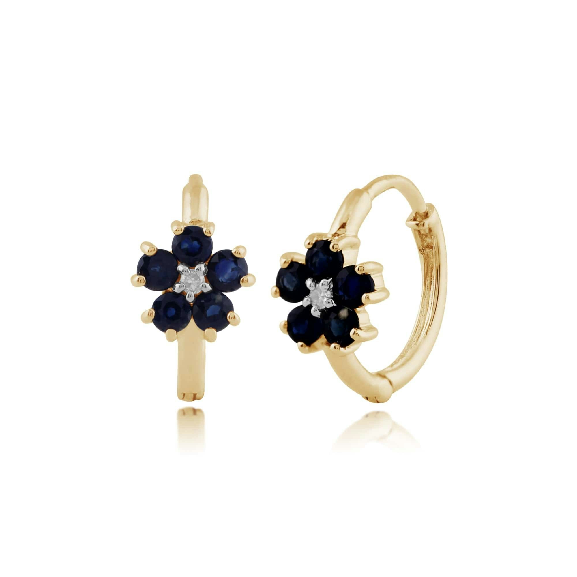Gemondo Yellow/Gold Floral Round Sapphire & Diamond Hoop Earrings In 9Ct