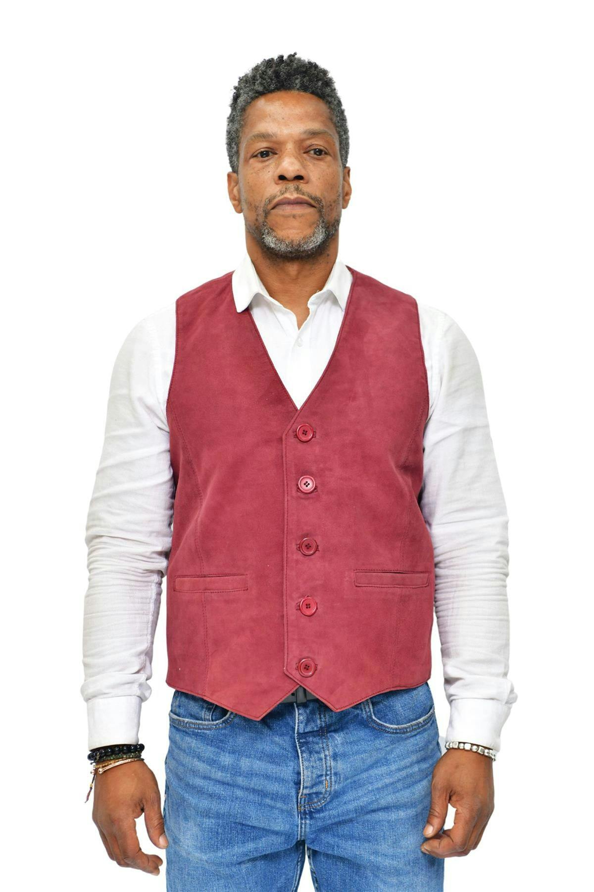 Infinity Leather Men's Burgundy Classic Goat Suede Leather Waistcoat-Norwich - Uk Xl | Eu 52 | Us 42