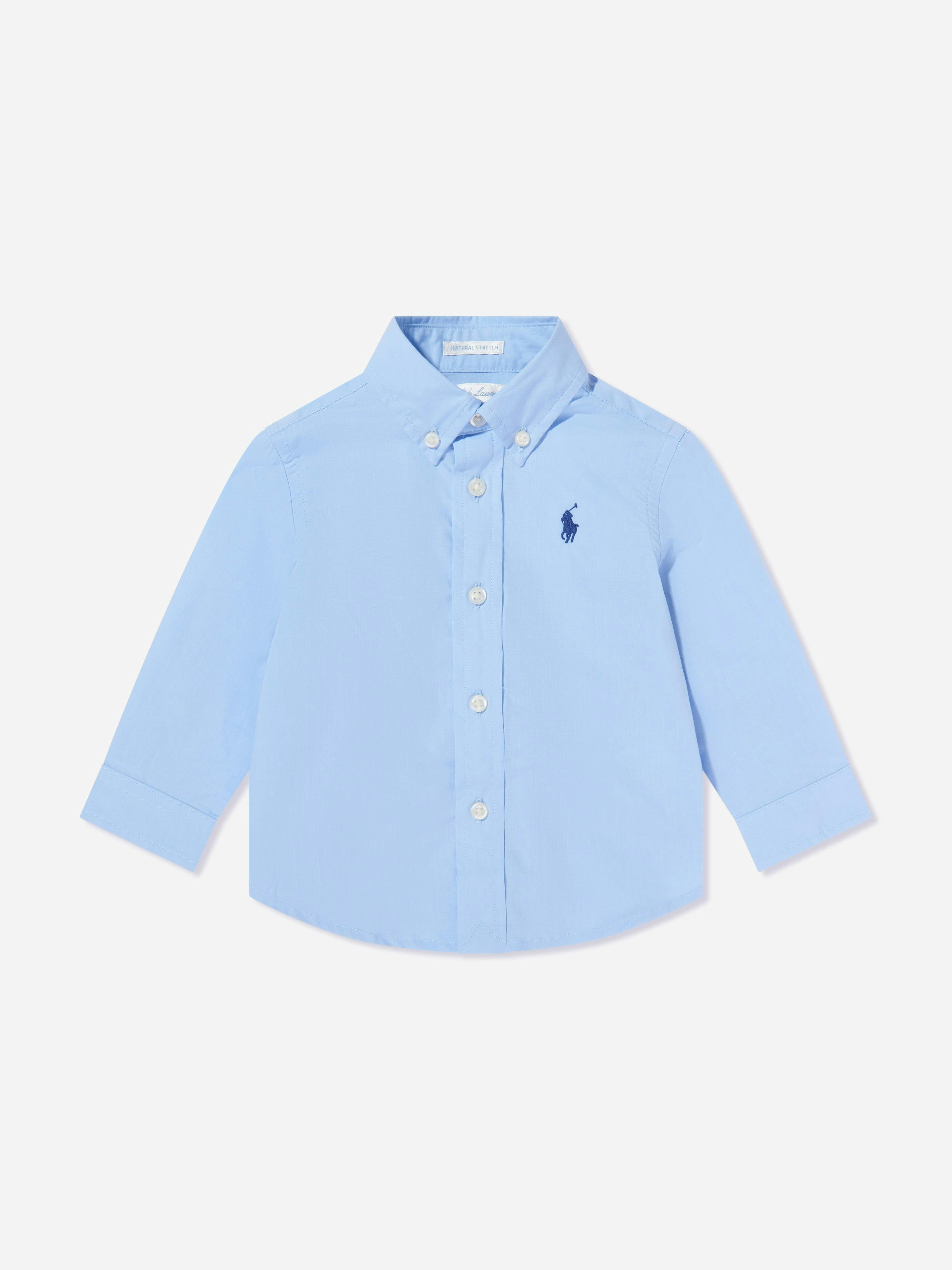 Ralph Lauren Kids Boys Blue Baby Poplin Logo Shirt In - 12 Months