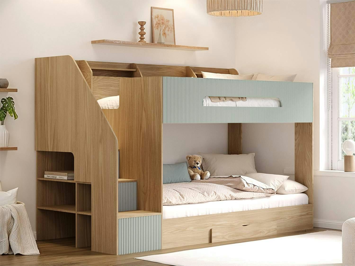 Flair Green Finn Staircase Bunk Bed With Storage Oak