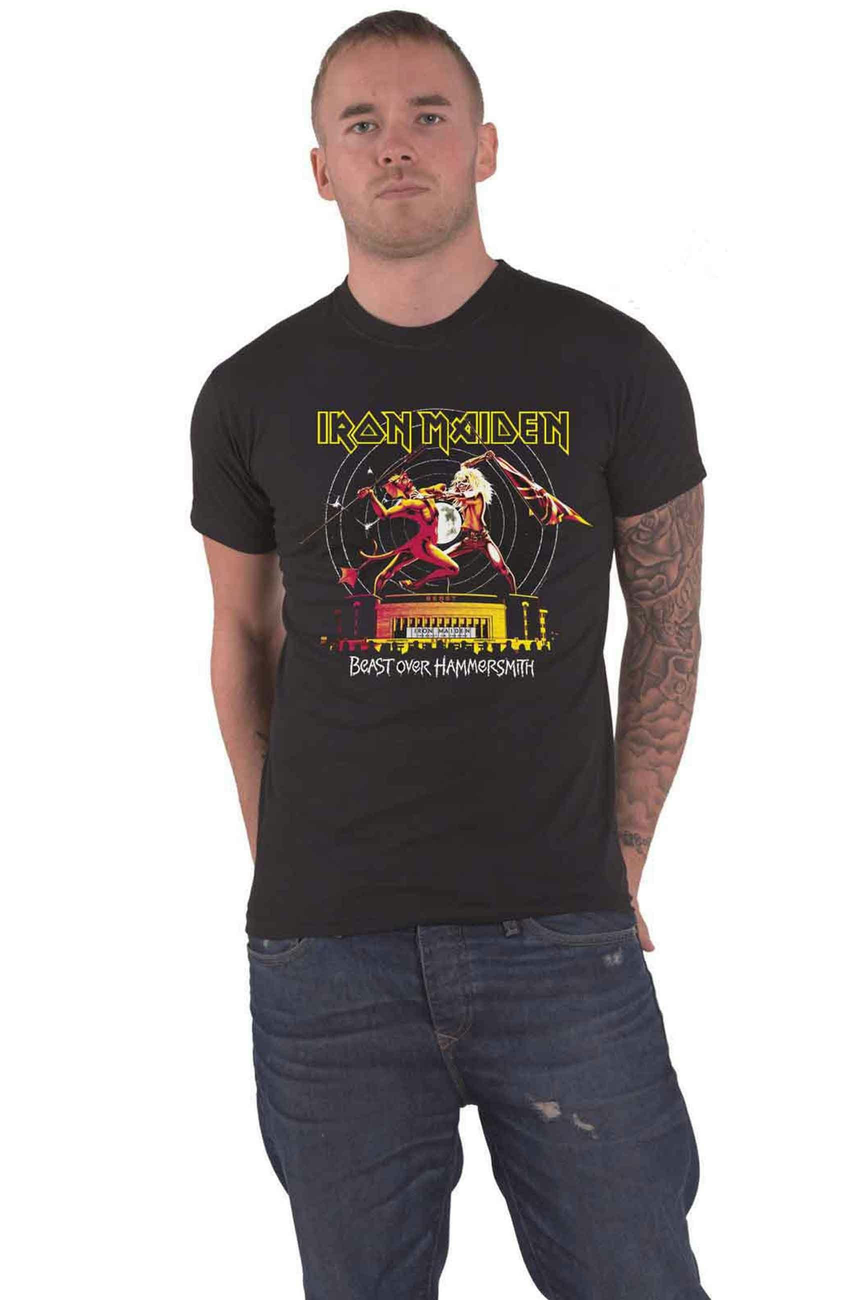 Paradiso Clothing Unisex Black Iron Maiden Beast Over Hammersmith Eddie And Devil Tonal T Shirt - S