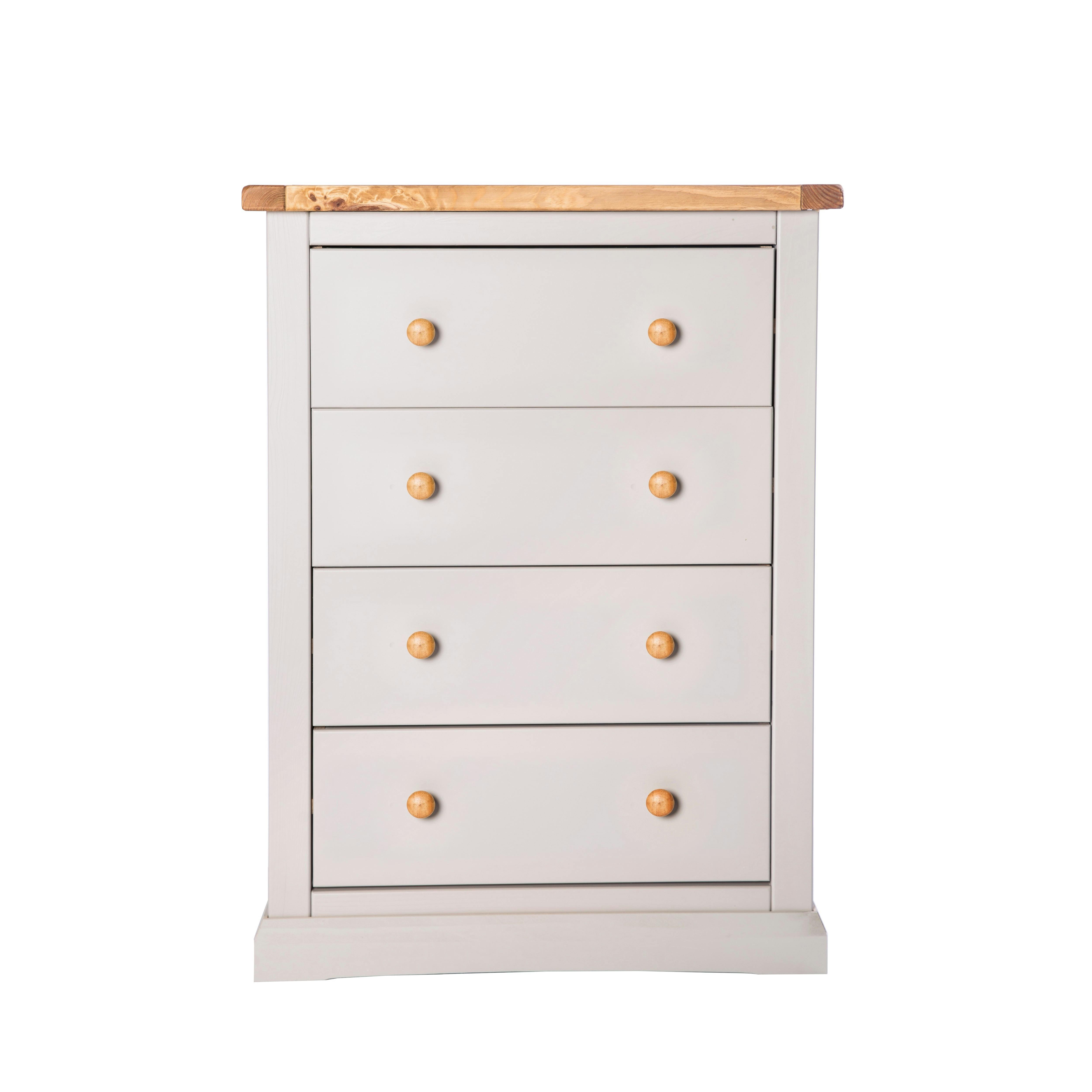 Rackhams Light/Grey Loreo 4 Drawer Chest Of Drawers Wood Knob