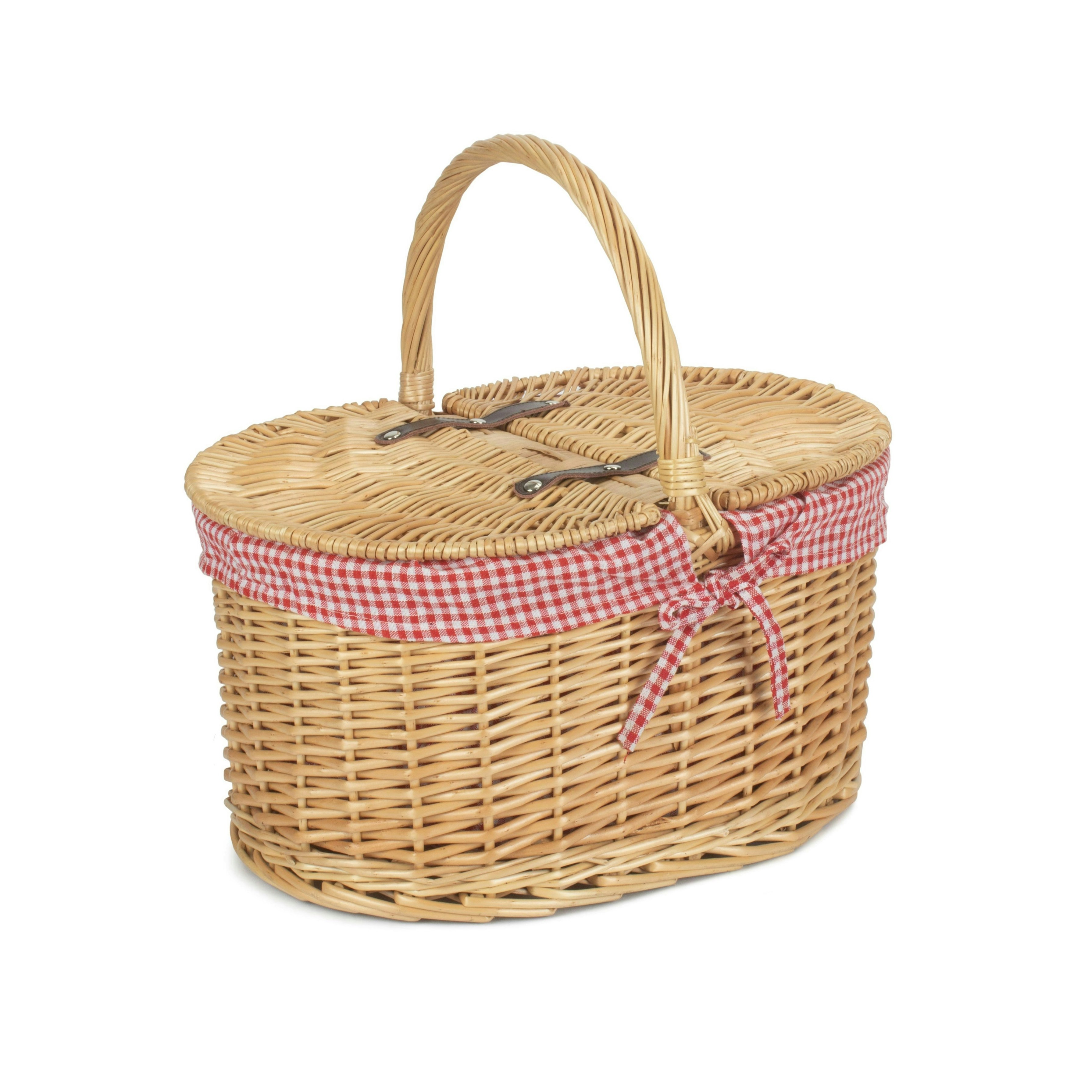 Rackhams Red Gingham Lining Oval Butterfly Lidded Picnic Basket - Checked