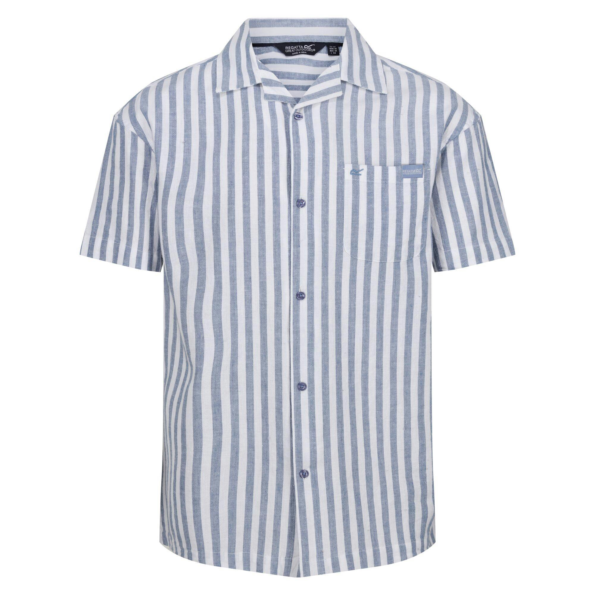 Regatta Men's Blue/White Shorebay Ii Stripe Short-Sleeved Shirt - Coronet - M - Coronet - 80% Cotton/20% Linen