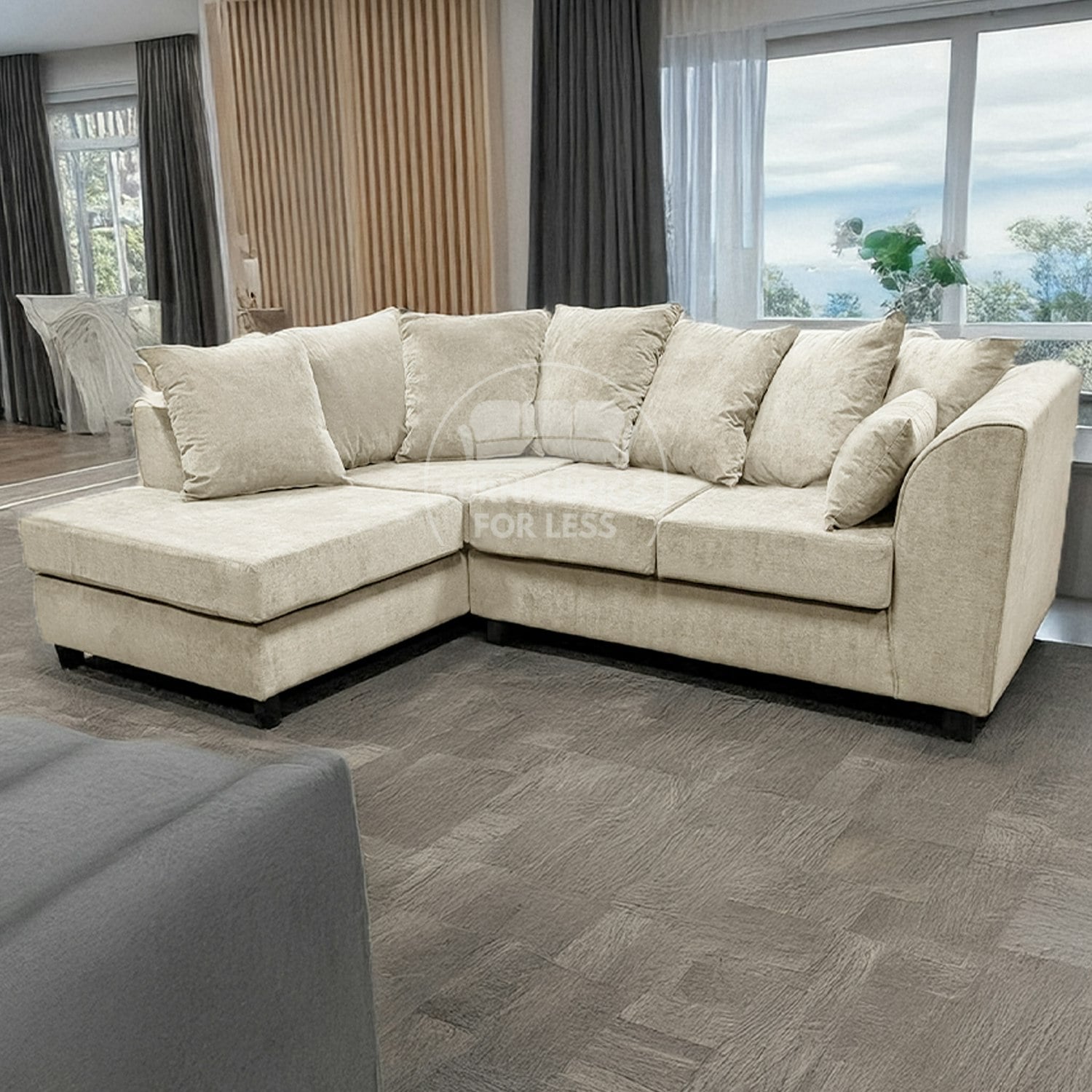 Rackhams Beige Casper Chenille Fabric Corner Sofa - Left Hand Facing