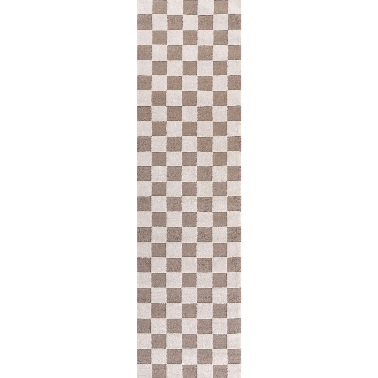 The Rugs Loft Checkerboard Design Textured Runner In Grey 80X300 Cm - Beige - Image 2