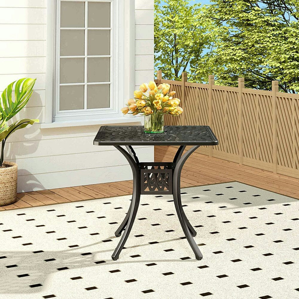 Living And Home Black 2.6Ft Cast Aluminium Square Garden Dining Table For Outdoors