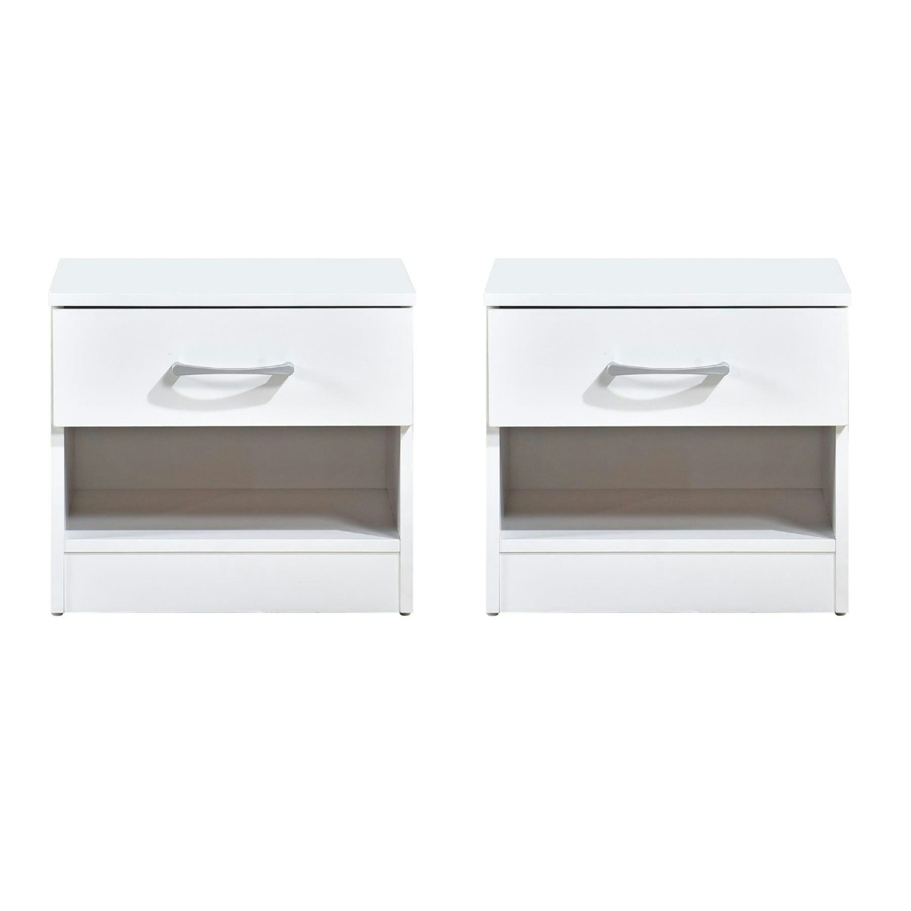 Rackhams White Pair Of Highbury 1 Drawer Open Shelf Bedside Tables