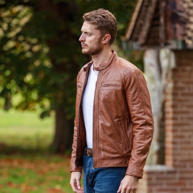 Ashwood 'Bronx' Leather Biker Jacket: 2101 - S - Leather - Tan