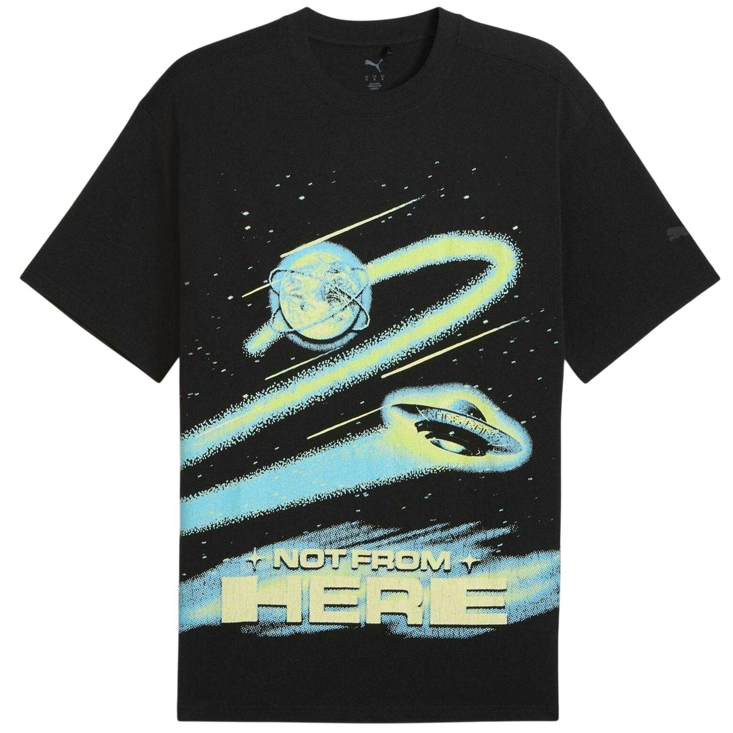 Puma Men's Black Graphic Regular T-Shirt - L - 70% Cotton/30% Recycled Cotton
