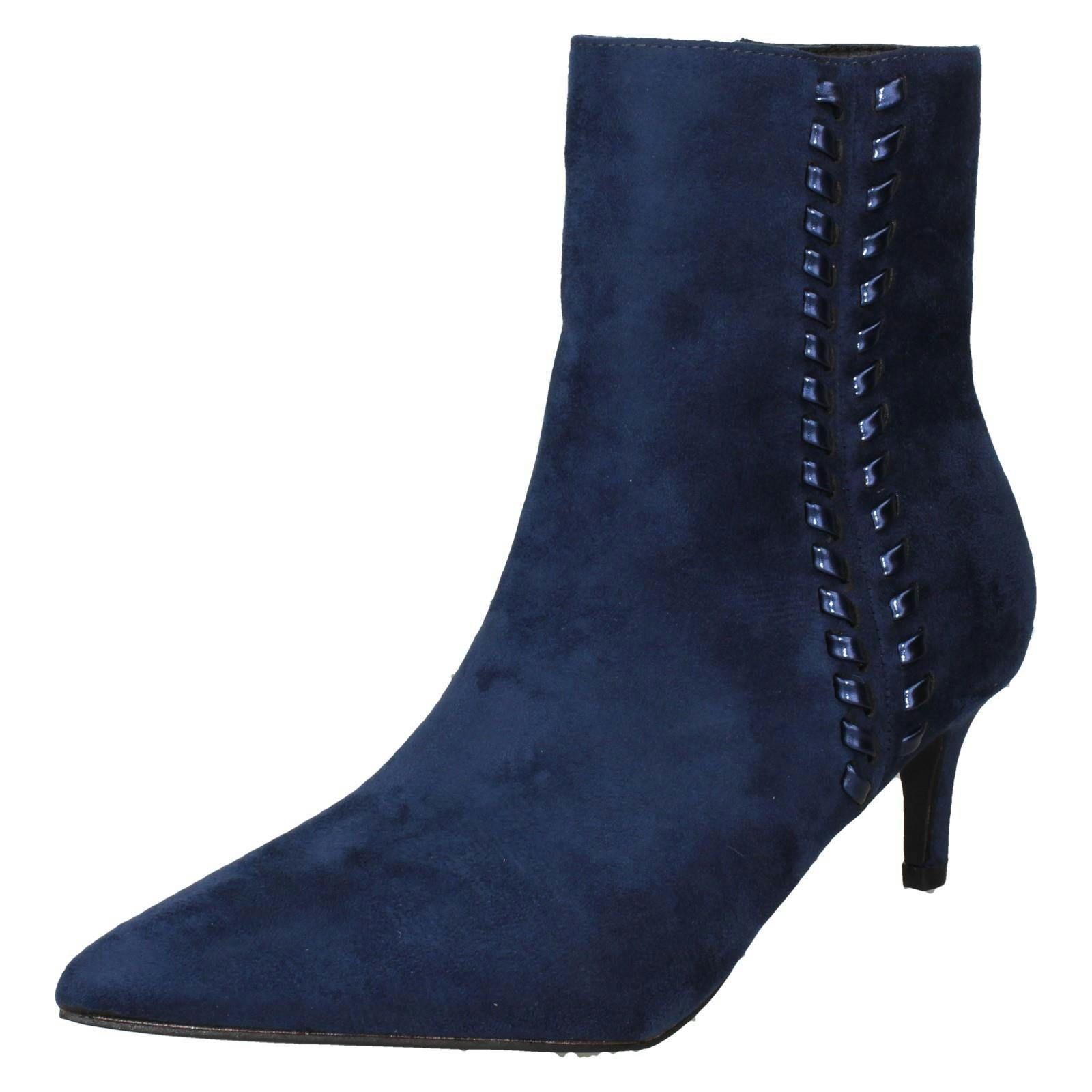 Spot On Women's Collection Mid Heel Pointed Toe Ankle Boots F51222 - Navy - Uk 6