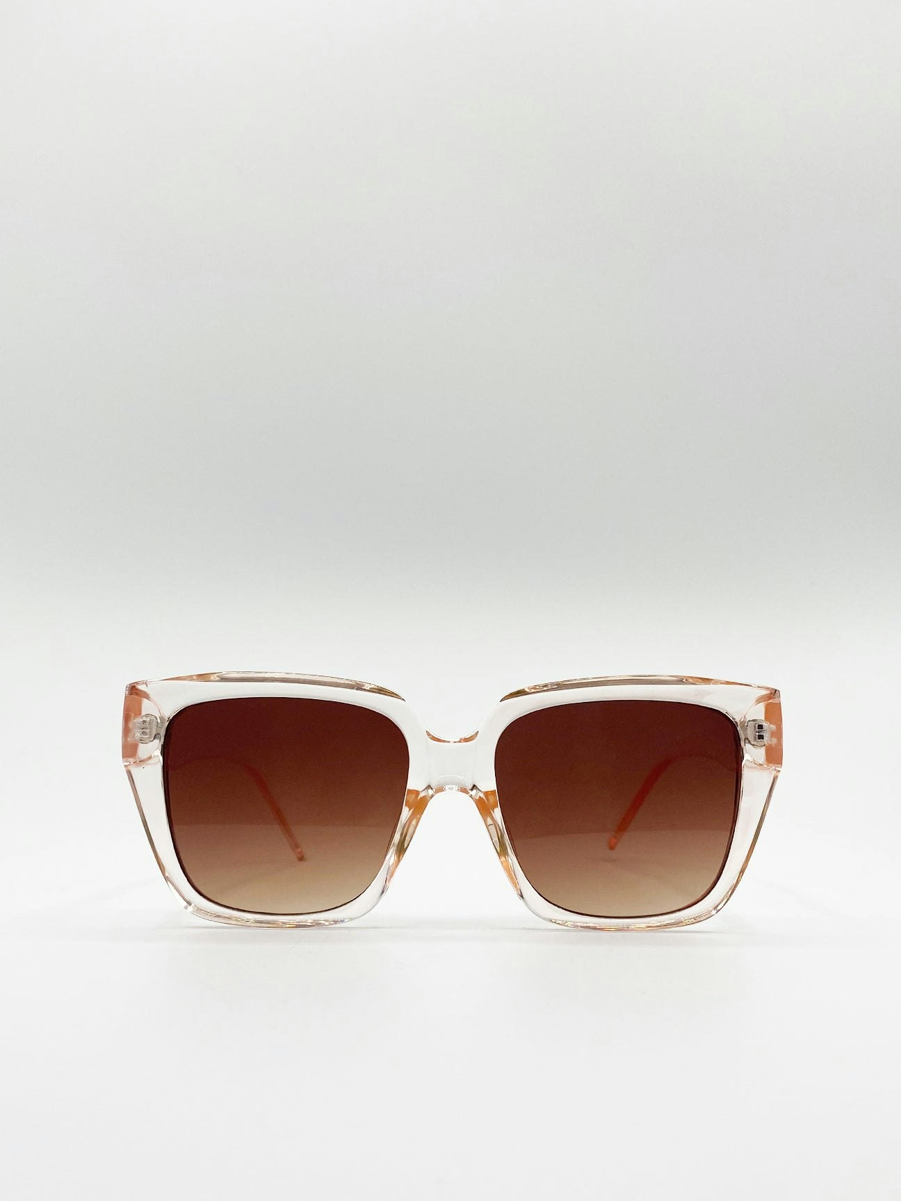 Svnx Peach Crystal Frame Oversized Square Sunglasses