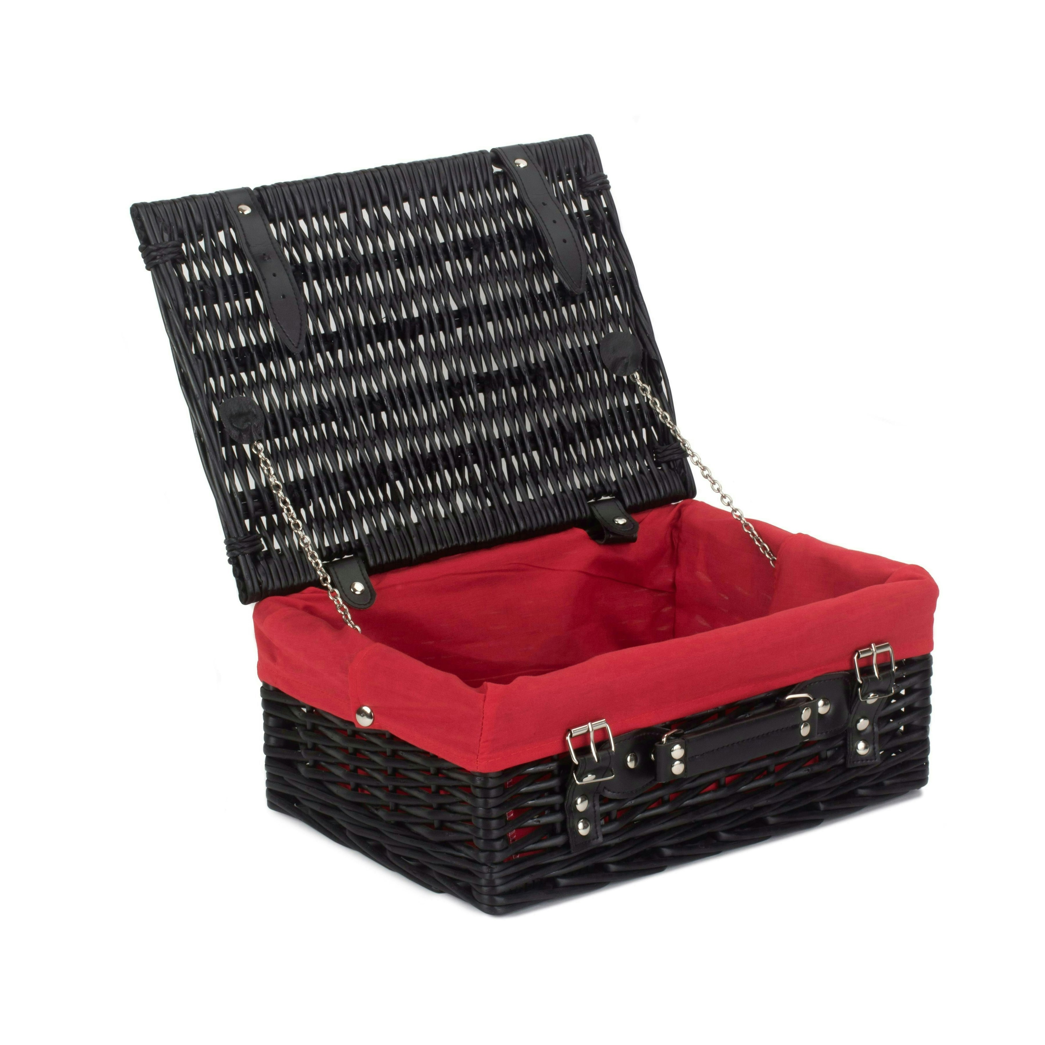Rackhams Black/Red 36Cm Empty Willow Picnic Basket With Cotton Lining