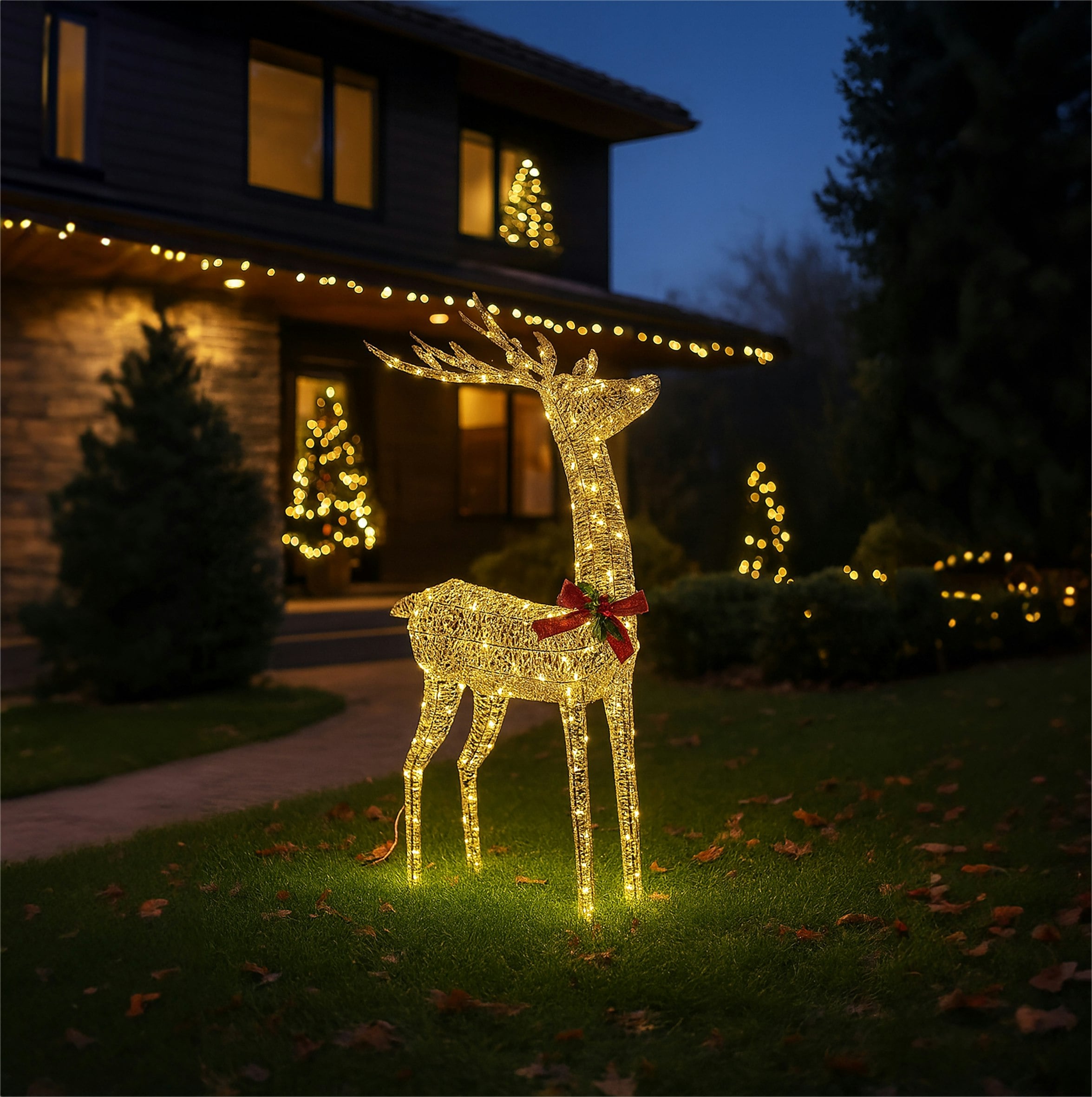 Xmas Haus Gold 107Cm Rattan Led Christmas Holiday Festive Deer