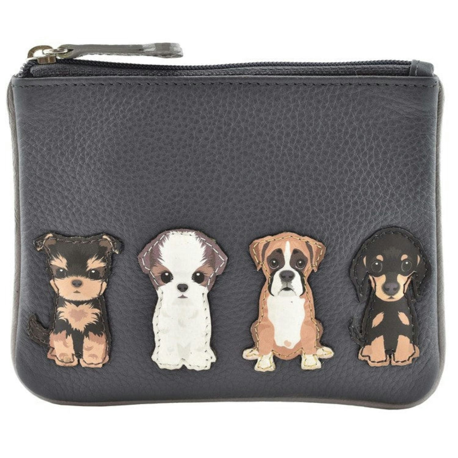 Mala Leather Grey Sitting Dogs Coin & Card Purse – Soft Leather – Rfid Protected