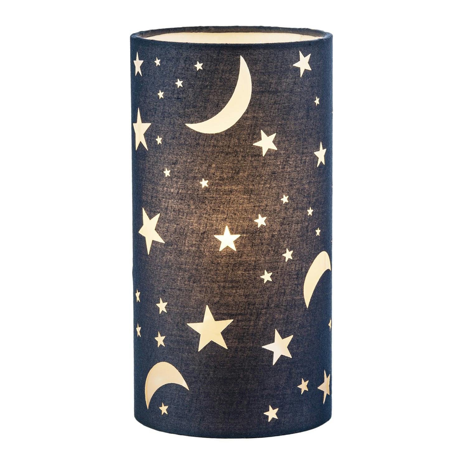 Happy Homewares Blue Modern Stars And Moons Children/Kids Midnight Cotton Table Lamp