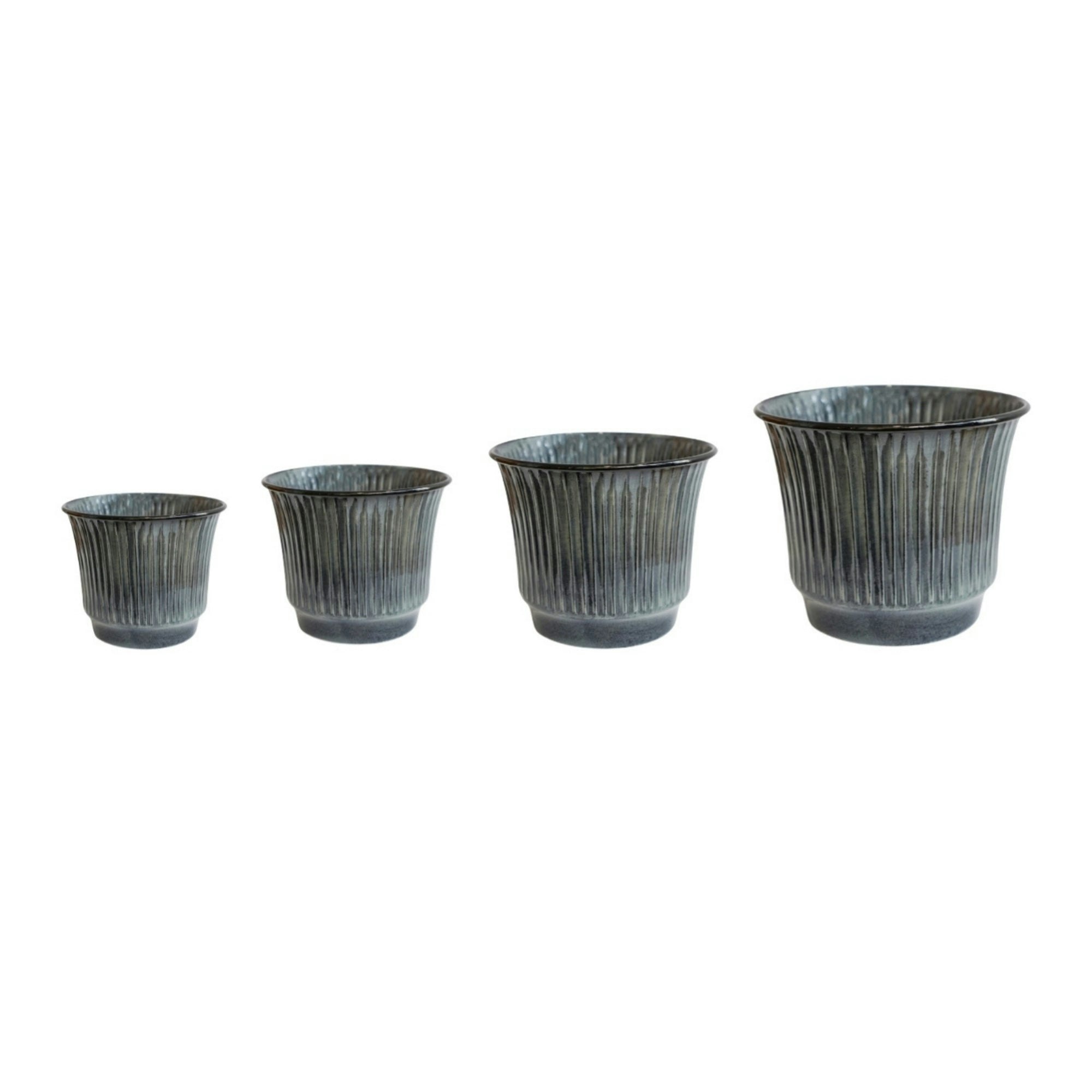 Ivyline Blue Jasper Metal Ribbed Tapered Planter Set Of 4 - Smokey