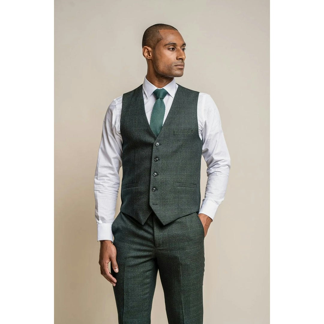 House Of Cavani Men's Green Caridi - Olive Tweed Waistcoat - 44