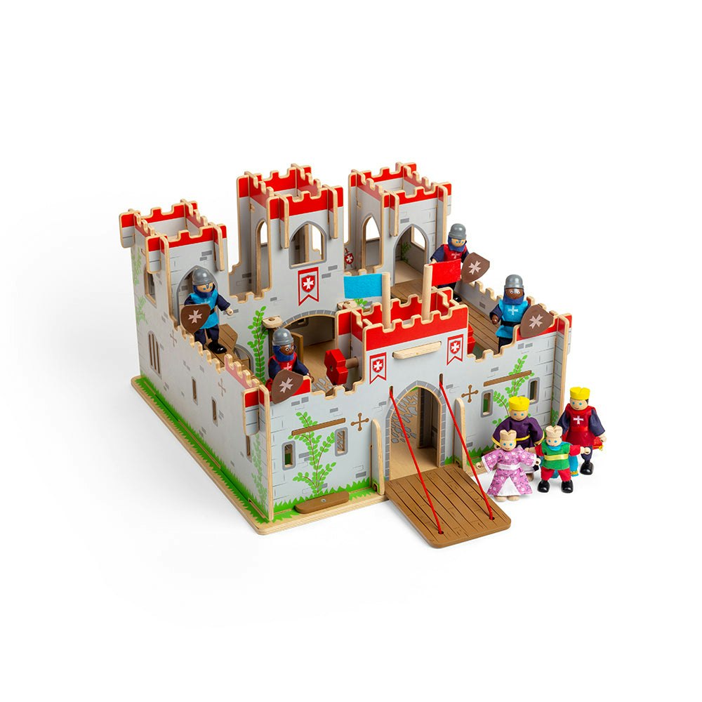 Bigjigs Toys Wooden King George's Castle Bundle With Knights And Royal Family Dolls