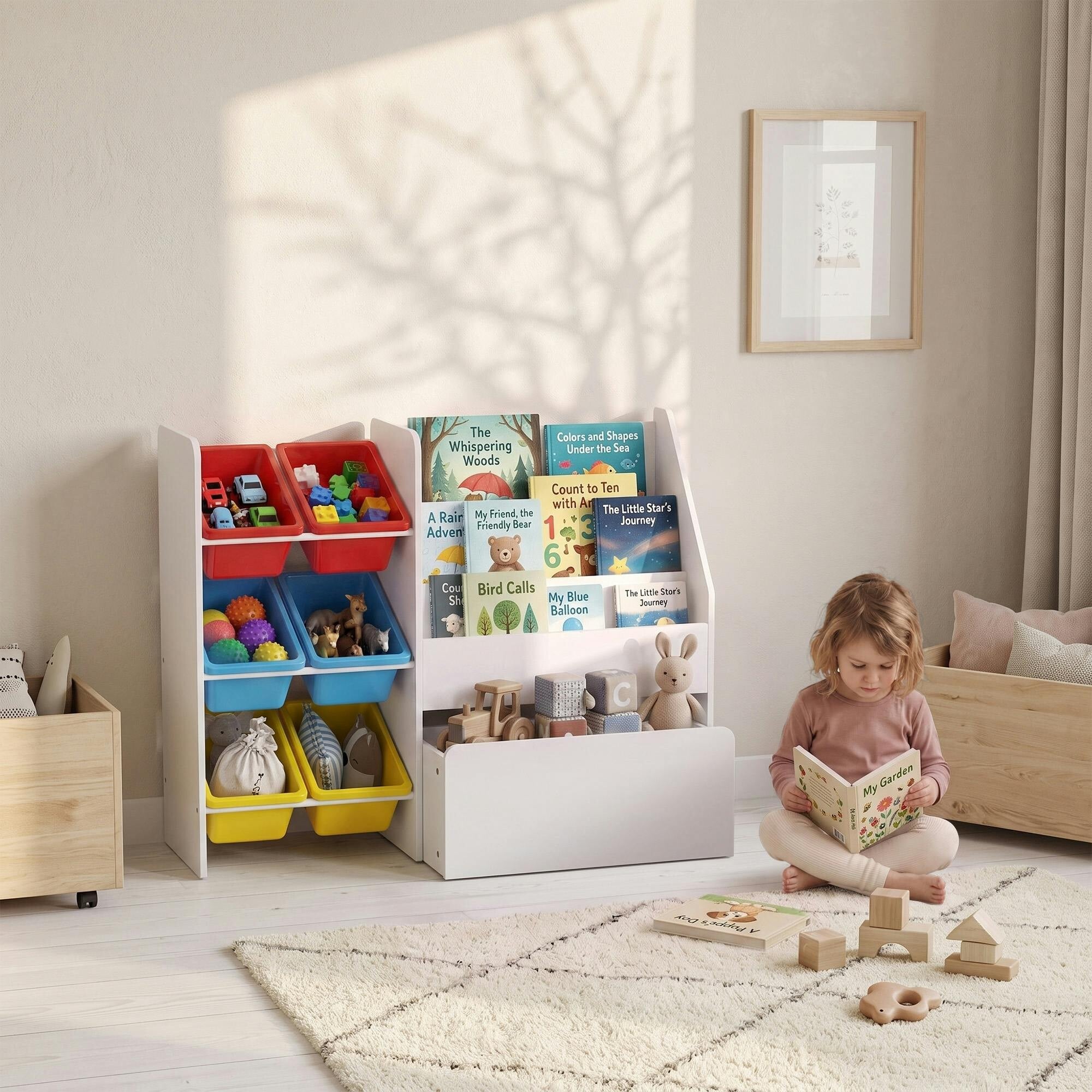 Rackhams Toy Storage Unit, Childrens Bookcase With 6 Bins, Multicoloured