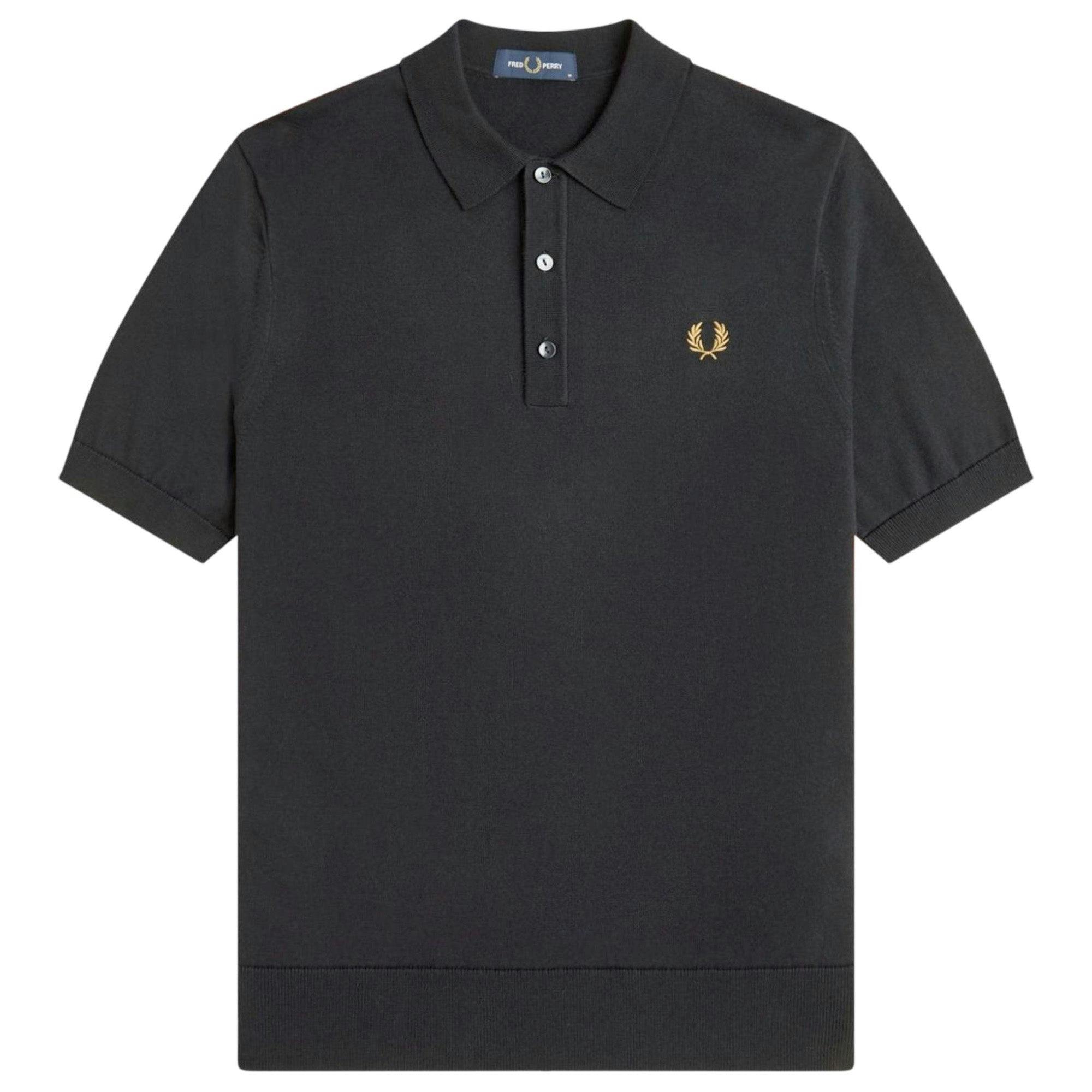 Fred Perry Black Cotton Knitted Polo Shirt - XX-Large
