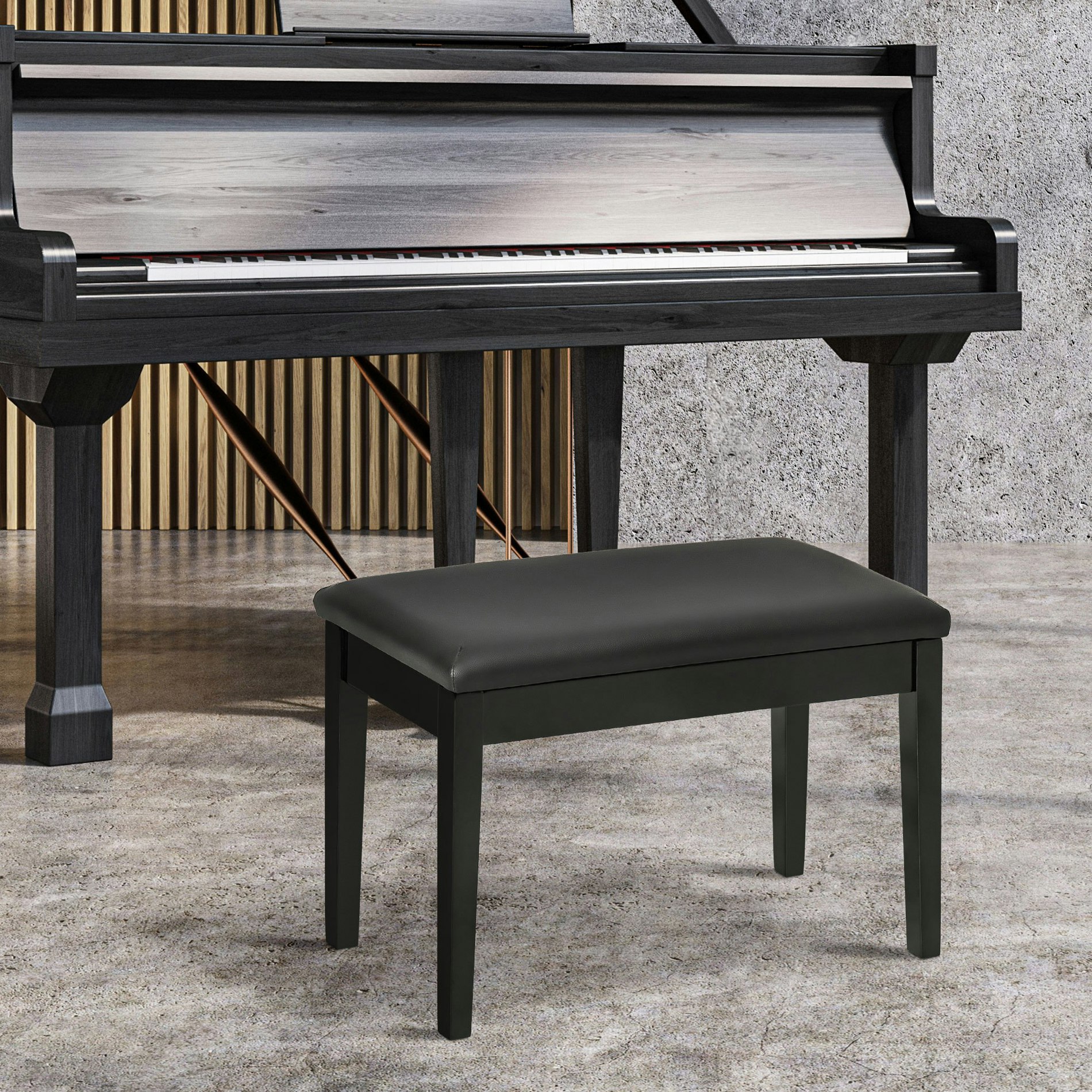 Rackhams Classic Piano Bench Stool, Pu Leather Padded Keyboard Seat