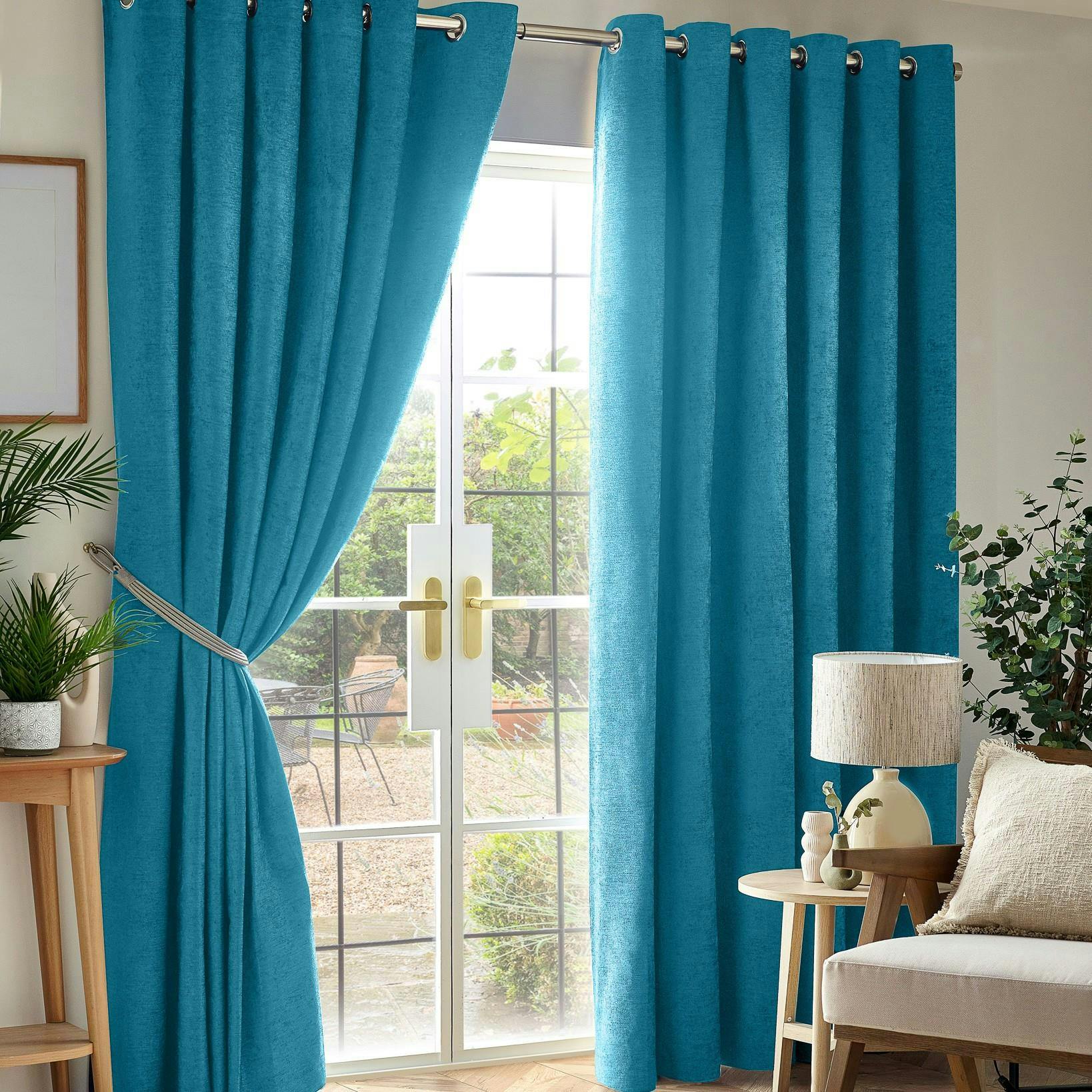 Rackhams Light/Black Chenille Blackout Ring Top Eyelet Curtains - 168Cm Width X 137Cm Drop