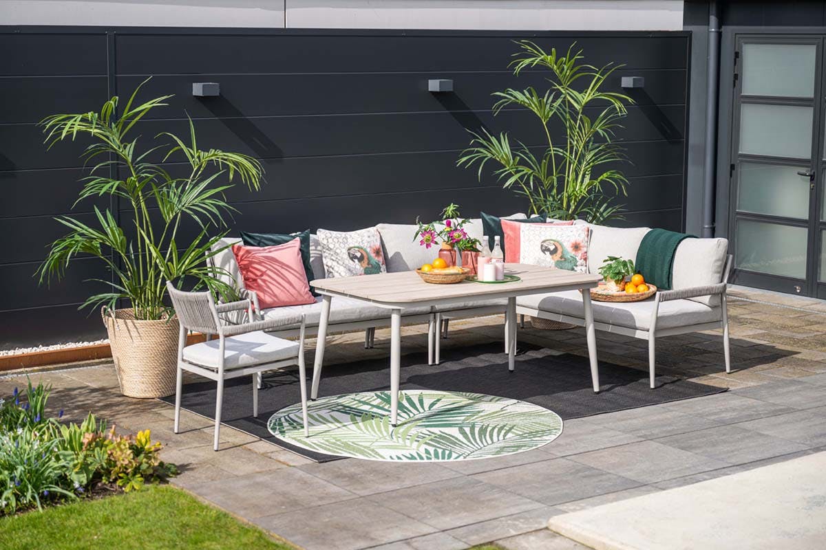 Rackhams Grey Barcelona - Lounge & Dining Corner Sofa, With Table, Bench And Optional Chair - Barcelona Corner Sofa Dining Table Bench And Armchair