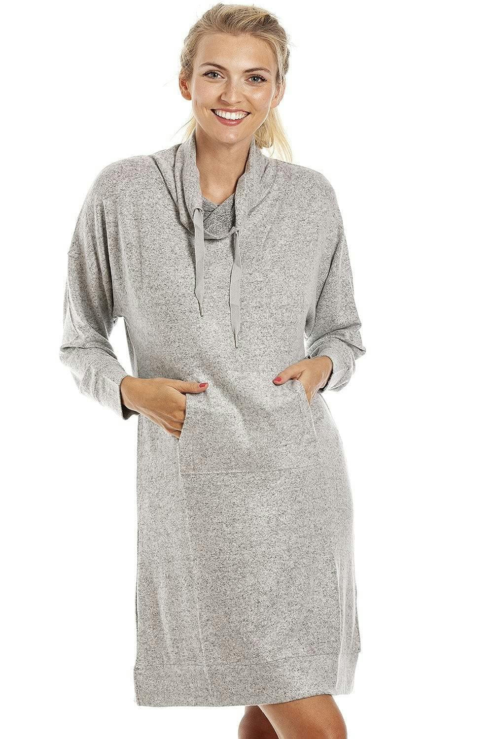 Camille Grey Long Sleeve Cowl Neck Lightweight Knitted Hacci Nightdress - L