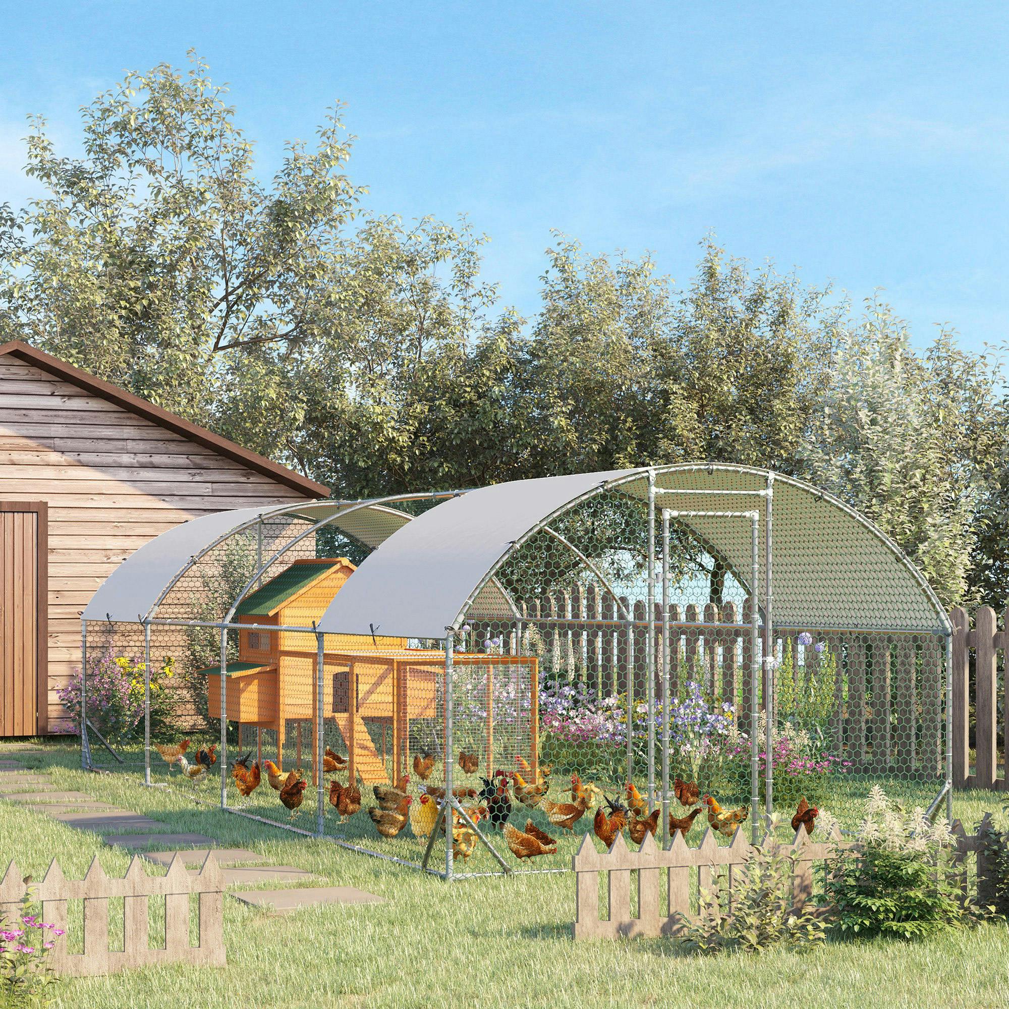 Pawhut Walk-In Chicken Run Galvanised Chicken Coop W - 760 X 280 X 197Cm