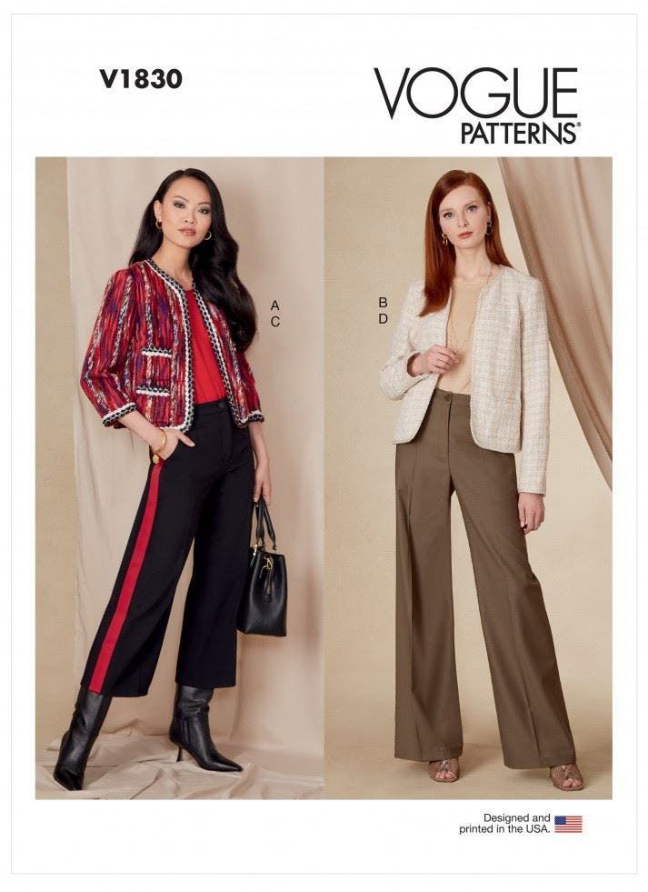 Vogue Women's Sewing Pattern 1830, Trousers, Jackets For B5 (8-10-12-14-16) - Intermediate - F5 (16-18-20-22-24)