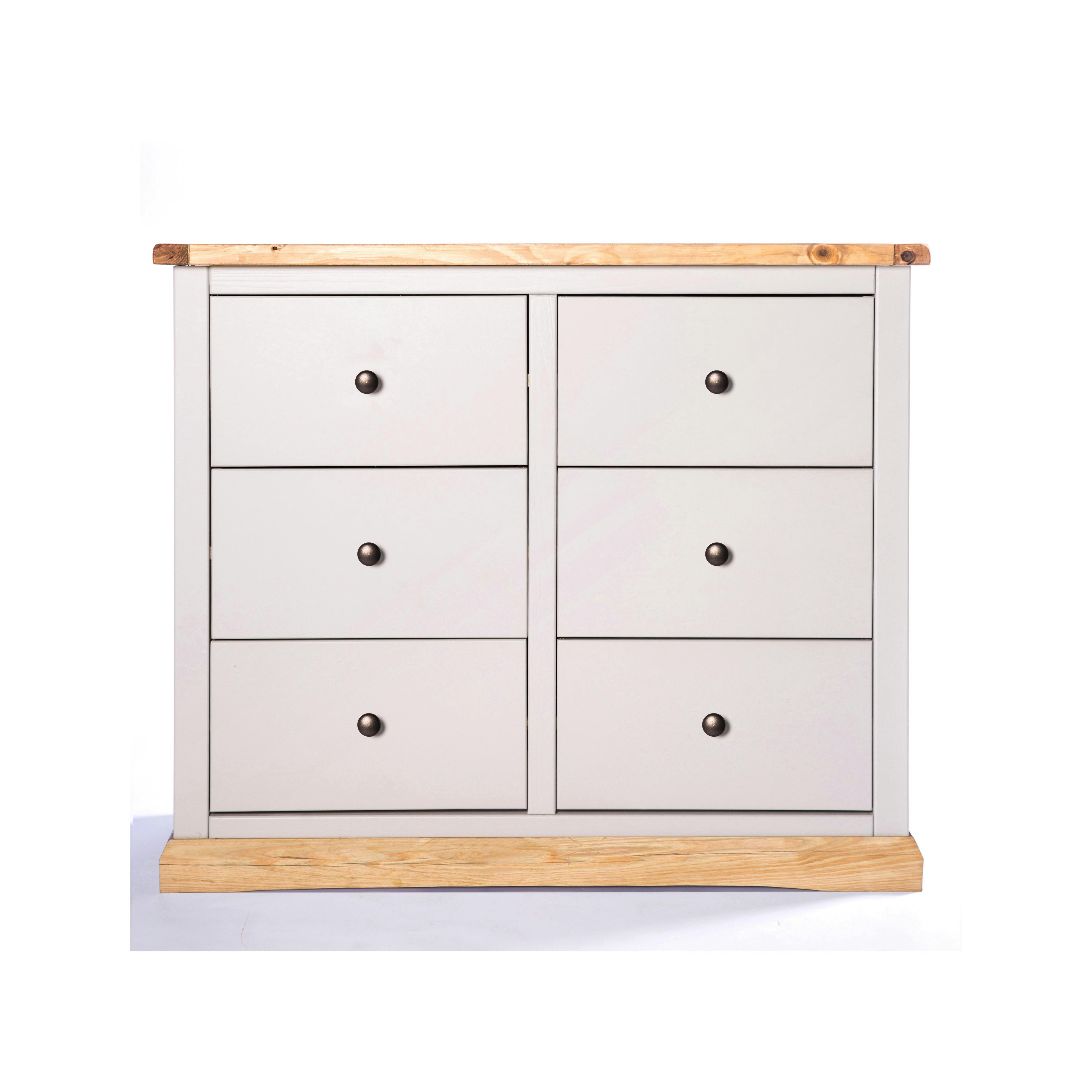 Rackhams Light/Grey Bomporto 6 Drawer Chest Of Drawers Brass Knob