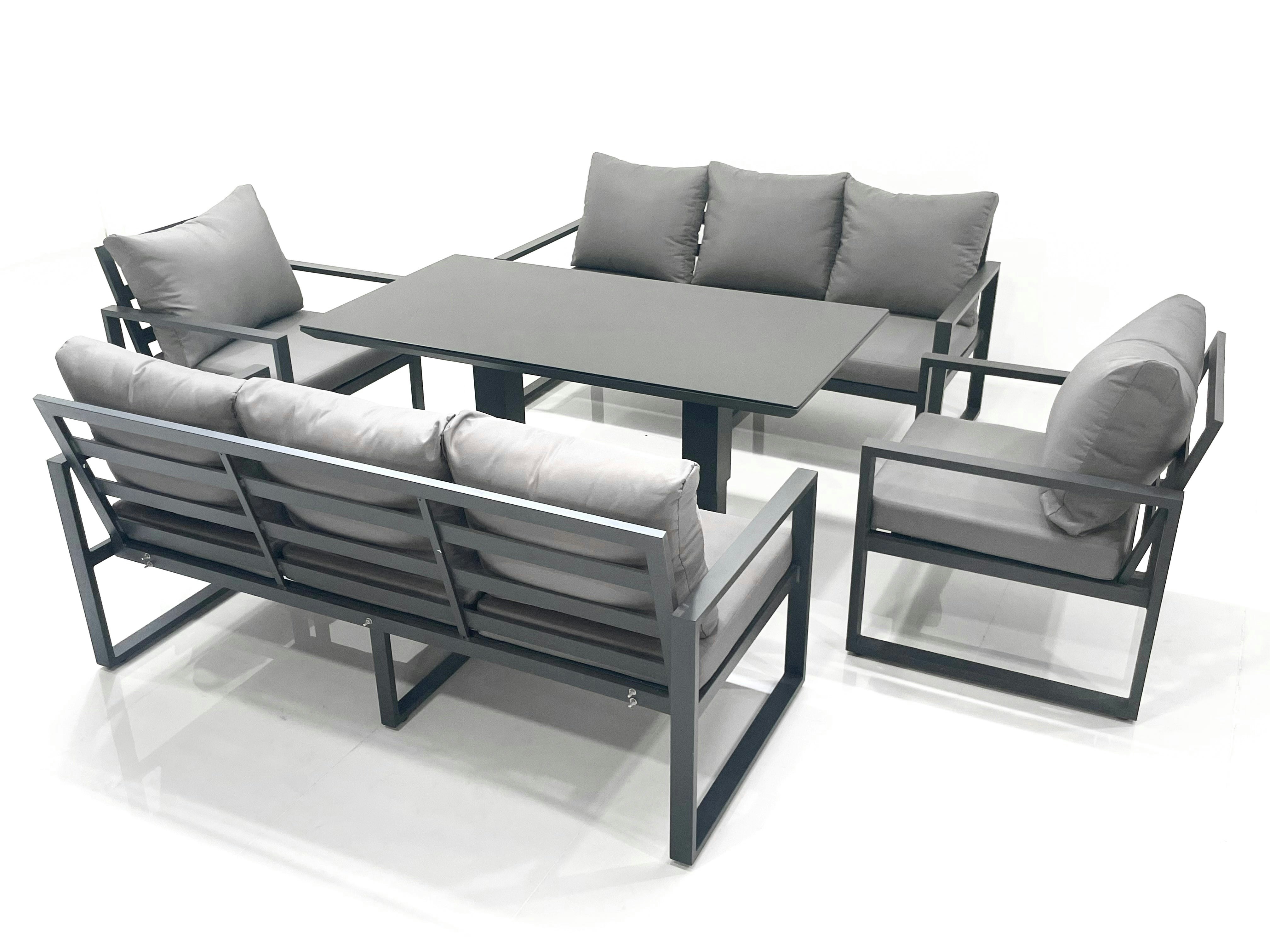 Fimous Dark/Grey Garden Sofa Set Aluminium Furniture Rising Dining Tabe Set With 2 Chair