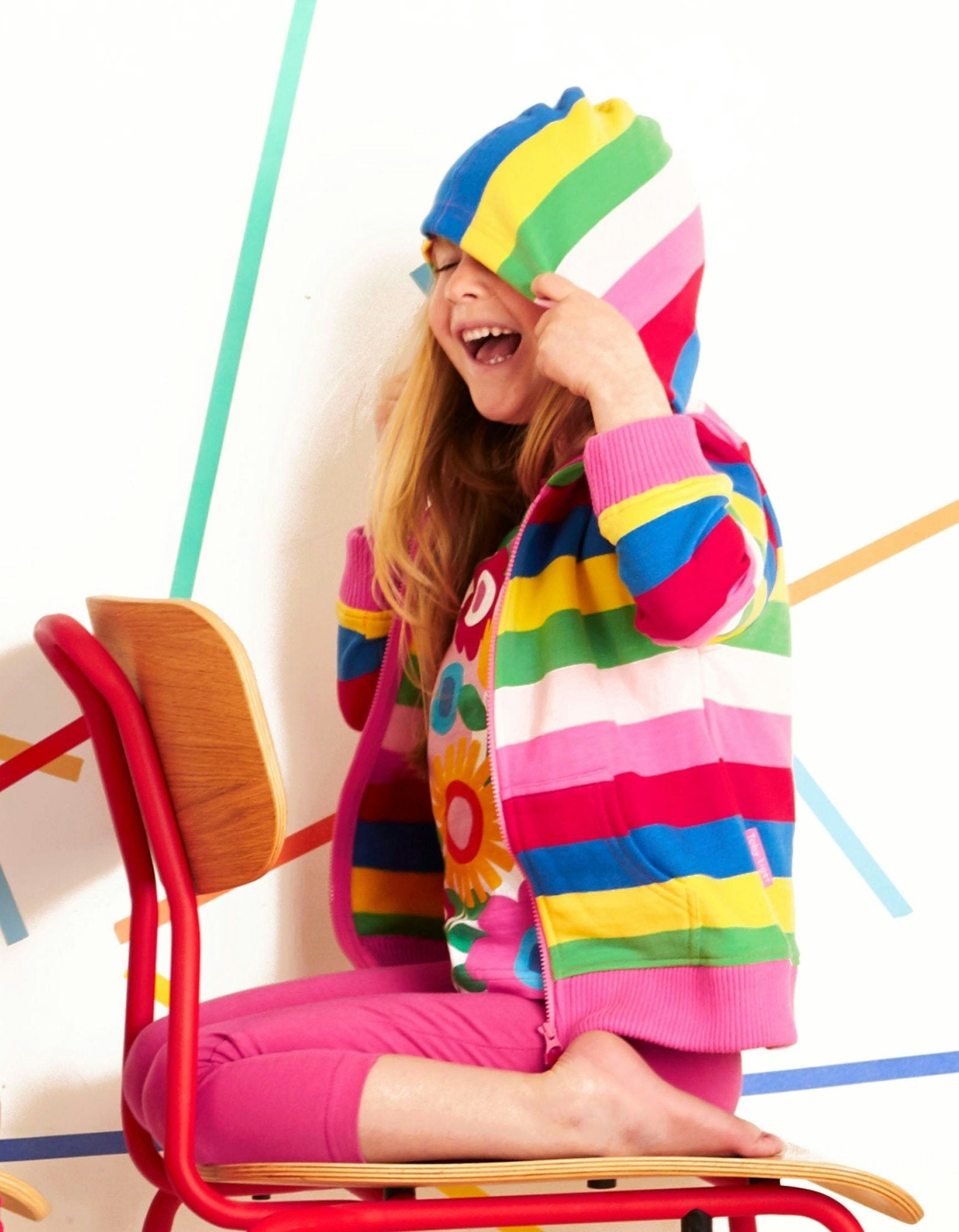 Toby Tiger Pink Organic Multi Stripe Hoodie - 5-6Y / 116Cm
